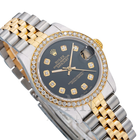 Rolex Datejust Diamond Watch, 68273 31mm, Black Diamond Dial With Two Tone Bracelet