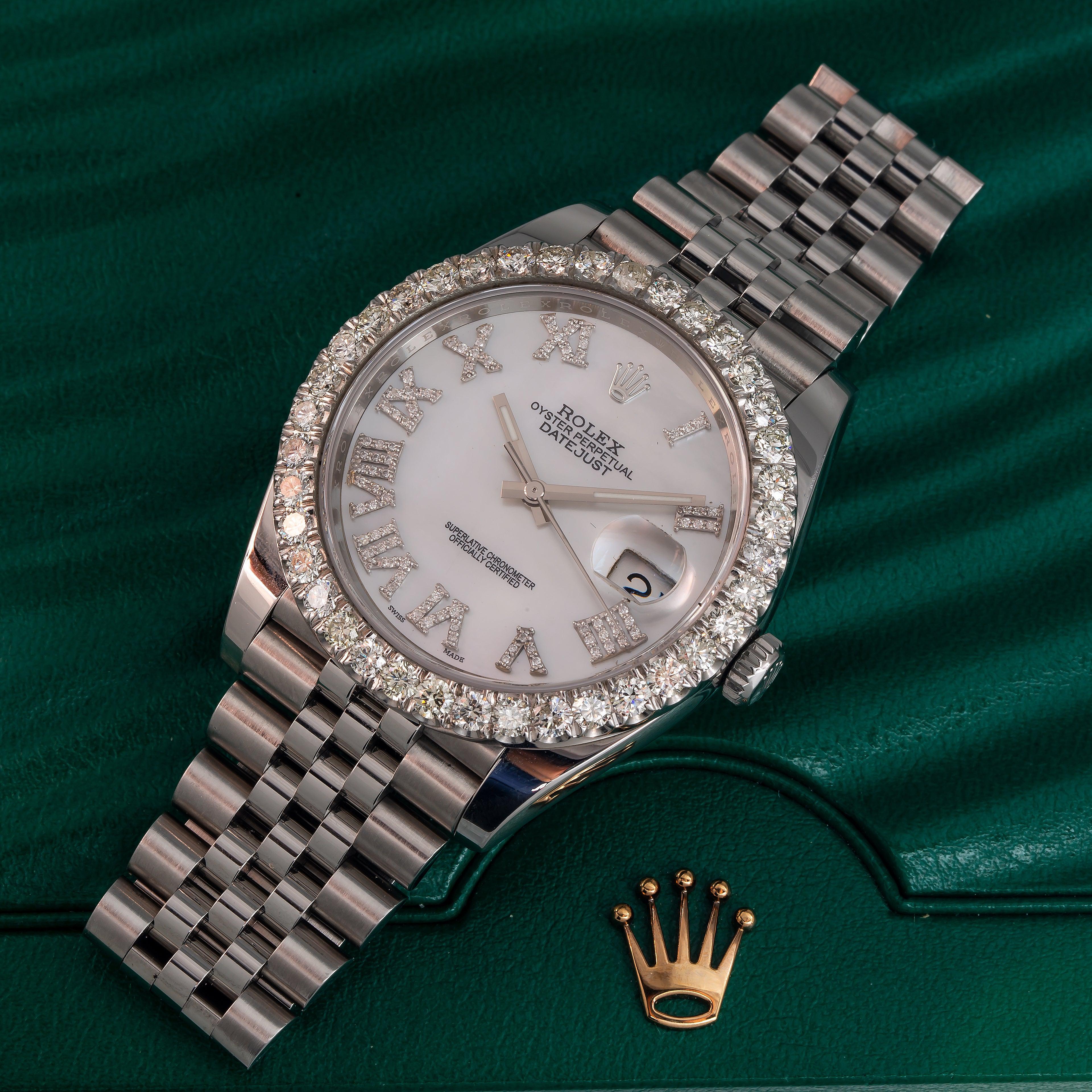 Rolex Datejust 41MM 126300 White Mother of Pearl Roman Diamond Dial Diamond Bezel Stainless Steel Jubilee Bracelet