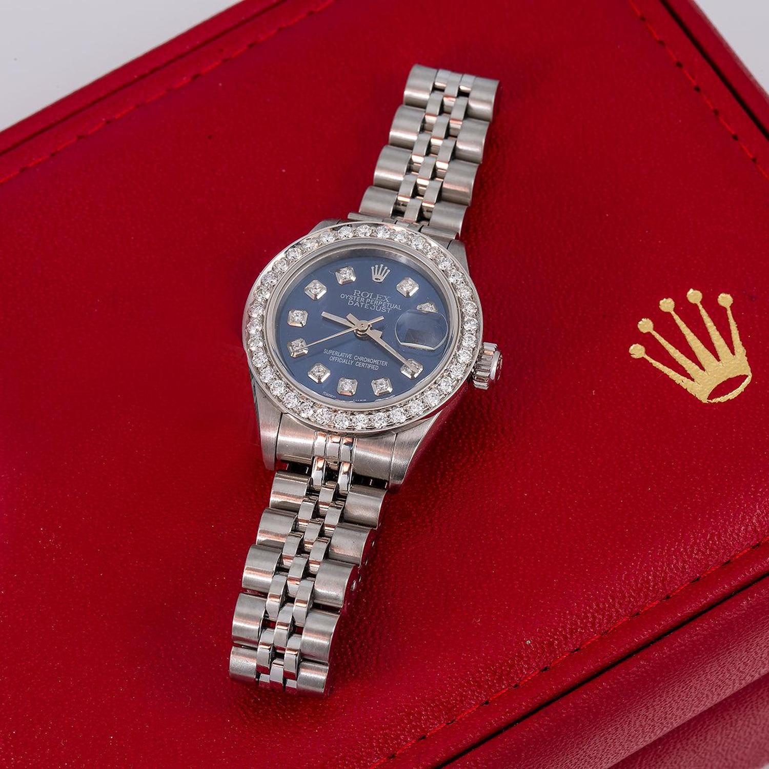 Rolex Datejust 26MM 69160 Blue Diamond Dial Diamond Bezel Stainless Steel Jubilee Bracelet