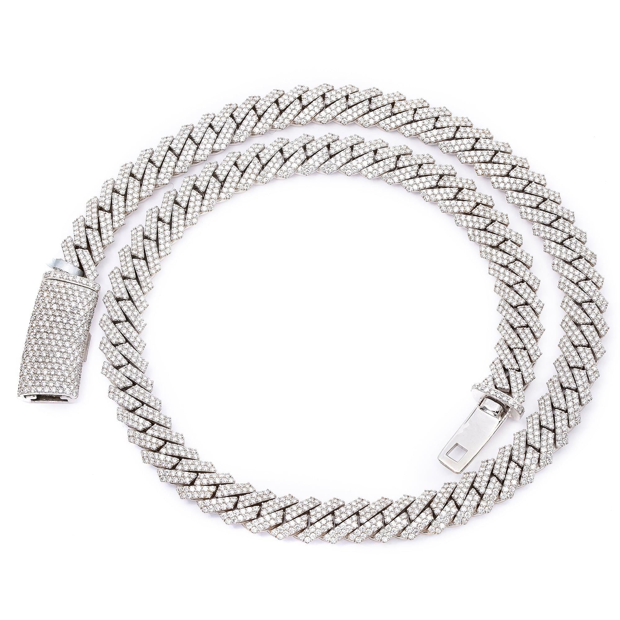 14K WHITE GOLD 20"/10 MM CUBAN CHAIN WITH 26.91 CT DIAMONDS