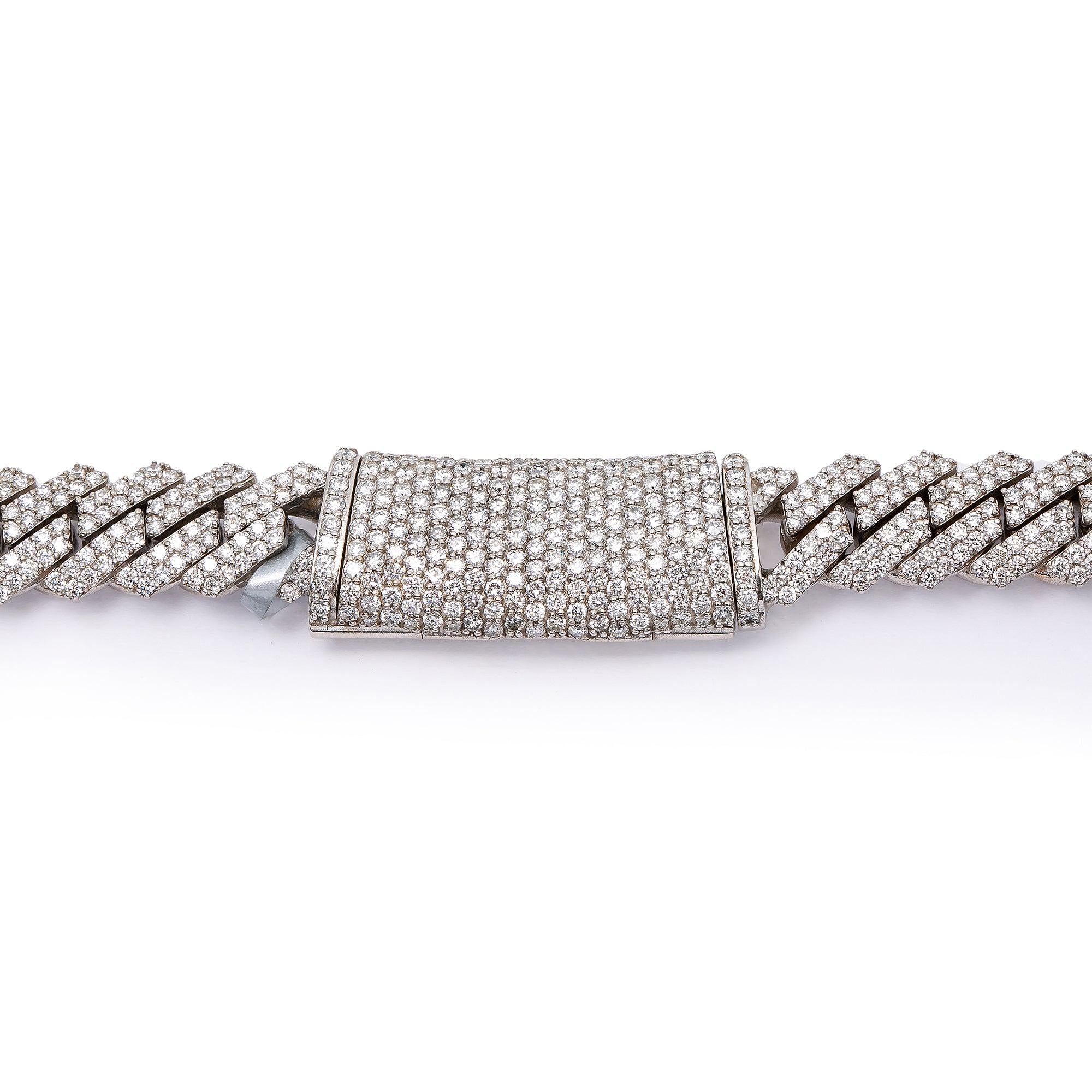 14K WHITE GOLD 20"/10 MM CUBAN CHAIN WITH 26.91 CT DIAMONDS