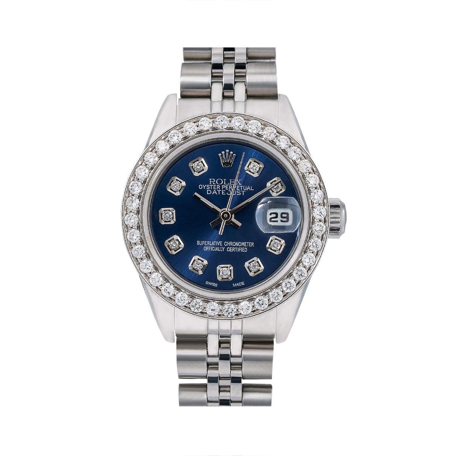 Rolex Datejust 26MM 69160 Blue Diamond Dial Diamond Bezel Stainless Steel Jubilee Bracelet