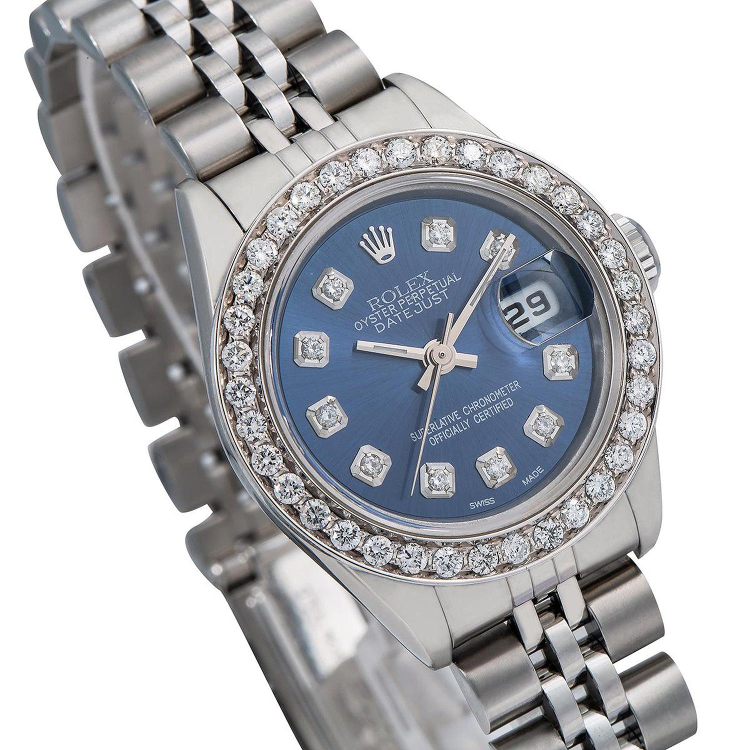 Rolex Datejust 26MM 69160 Blue Diamond Dial Diamond Bezel Stainless Steel Jubilee Bracelet
