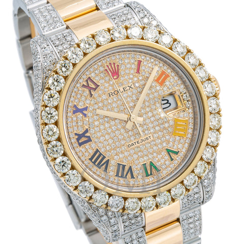 Rolex Datejust II Diamond Watch, 116333 41mm, Champagne Diamond Dial With Two Tone Oyster Bracelet