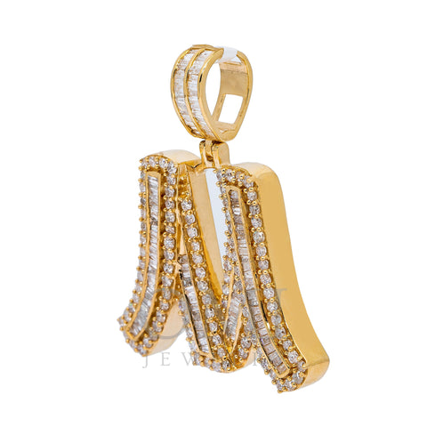 14K YELLOW GOLD LETTER M PENDANT WITH 2.91 BAGUETTE AND ROUND DIAMONDS