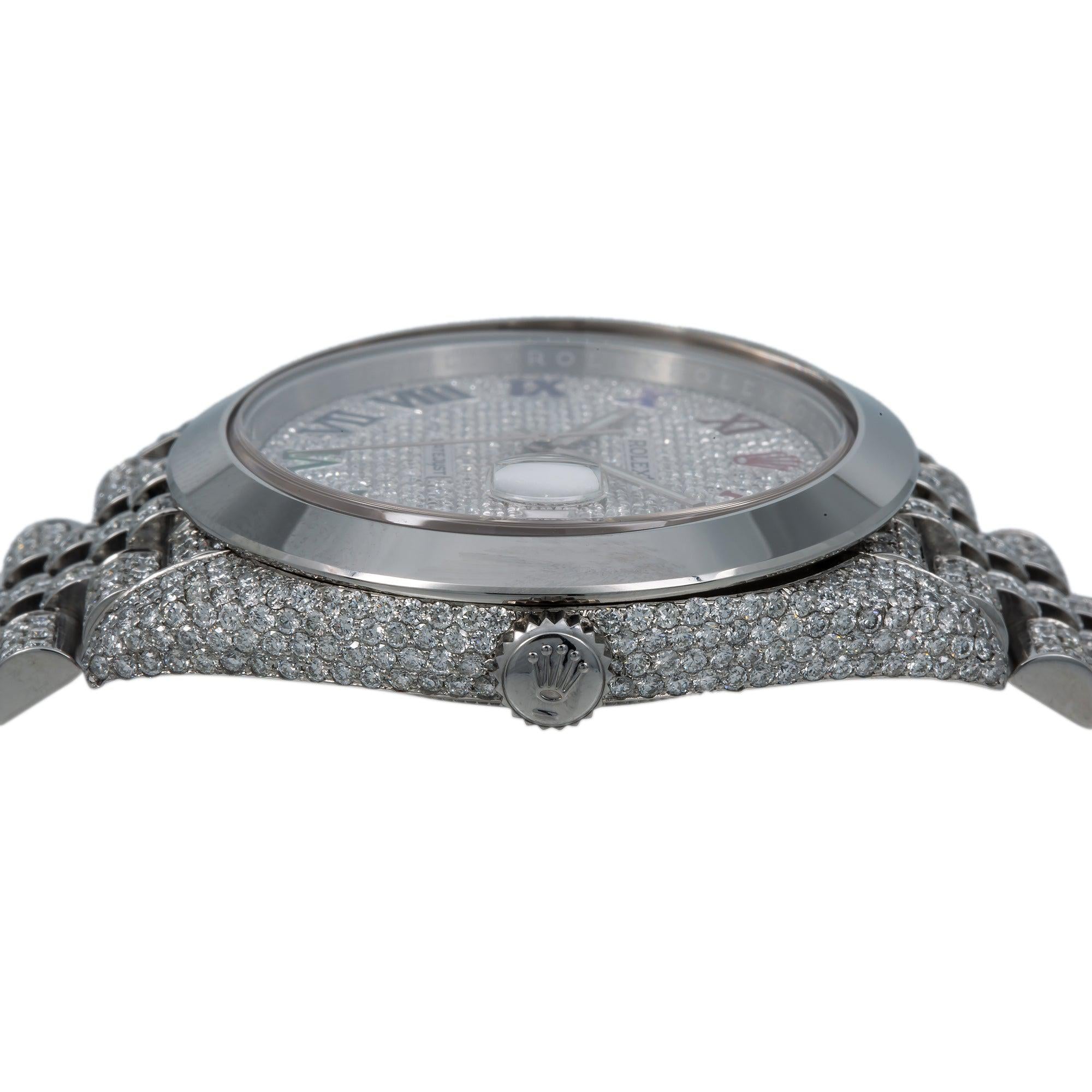 Rolex Datejust 41MM 126333 Diamond Paved Rainbow Roman Dial Smooth Bezel Stainless Steel Full Diamond Jubilee Bracelet