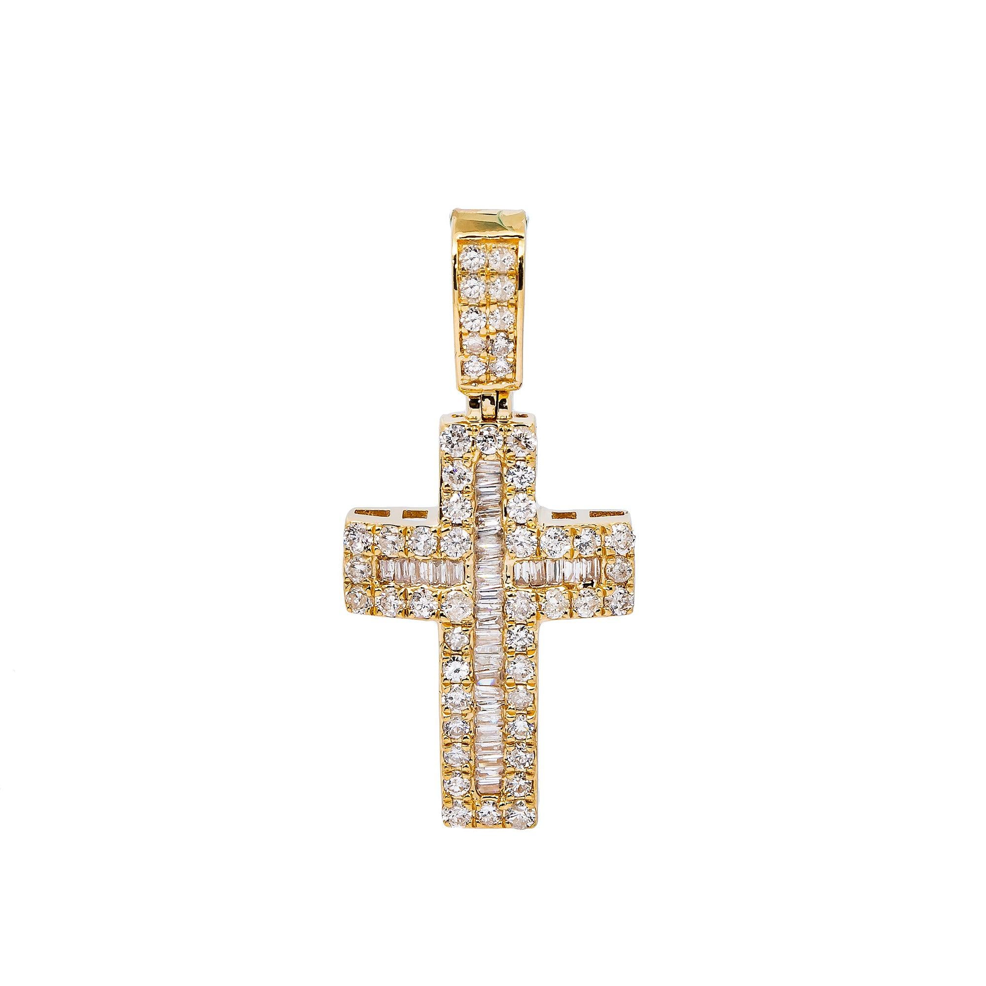 14K YELLOW GOLD CROSS PENDANT WITH 1 CT DIAMONDS
