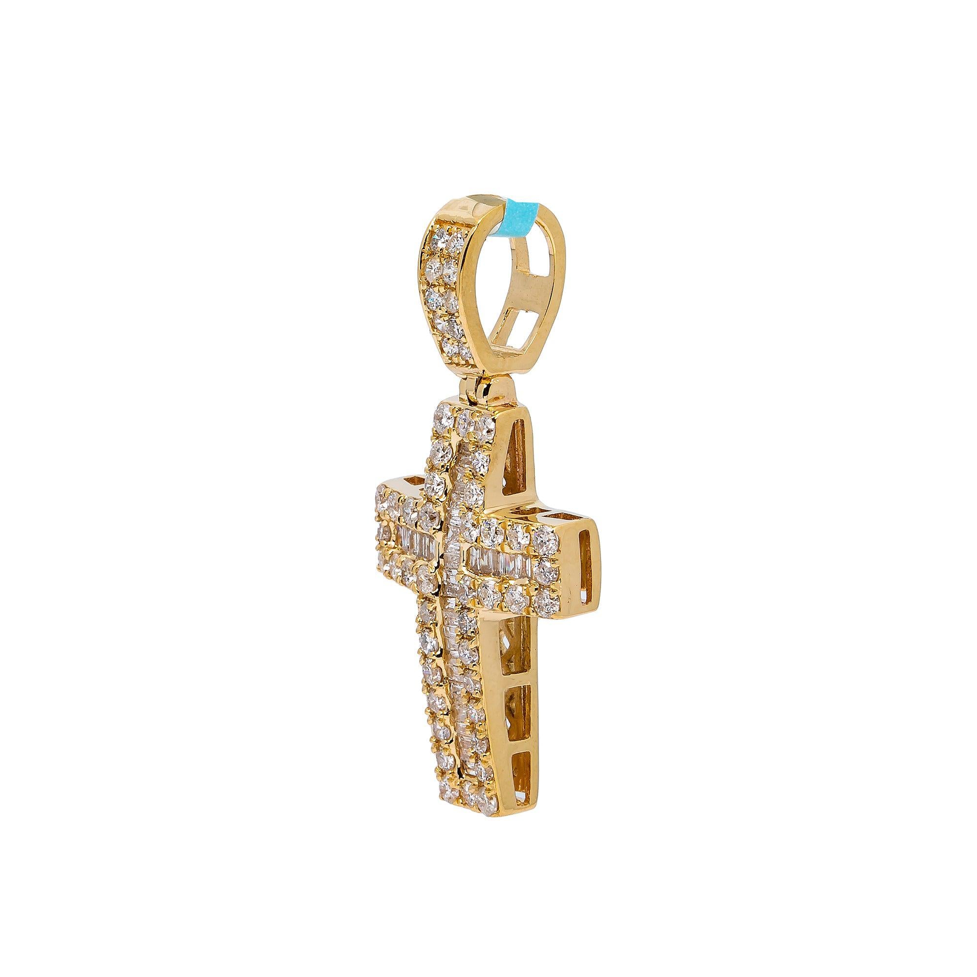 14K YELLOW GOLD CROSS PENDANT WITH 1 CT DIAMONDS