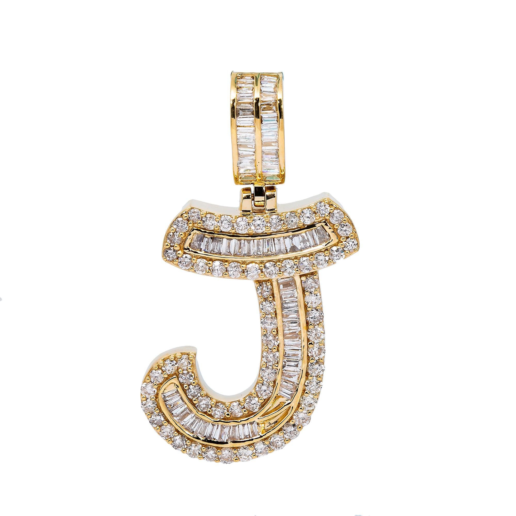 14K YELLOW GOLD LETTER J PENDANT PENDANT WITH 1.9 CT DIAMONDS