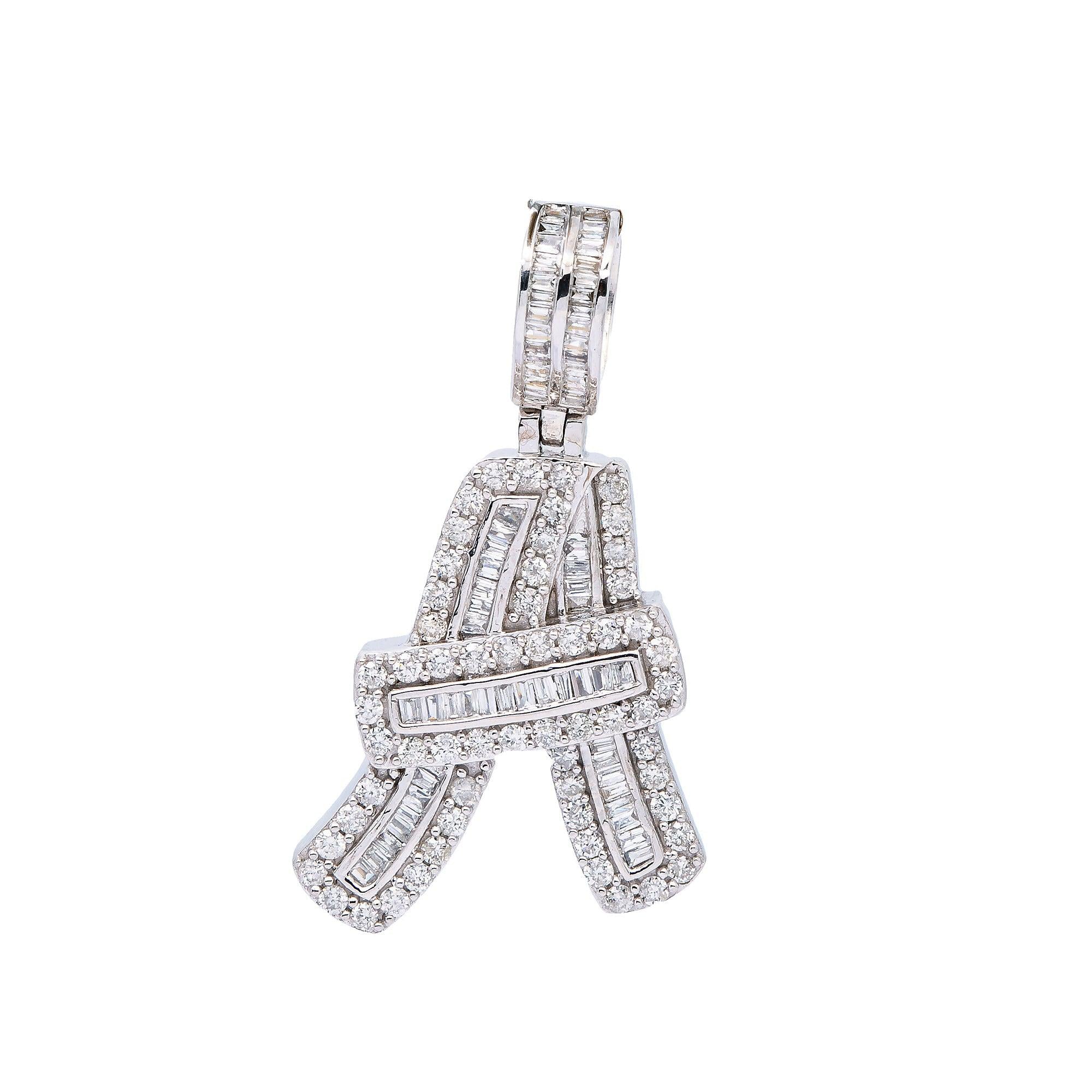 14K WHITE GOLD LETTER A PENDANT WITH 1.00 CT DIAMONDS
