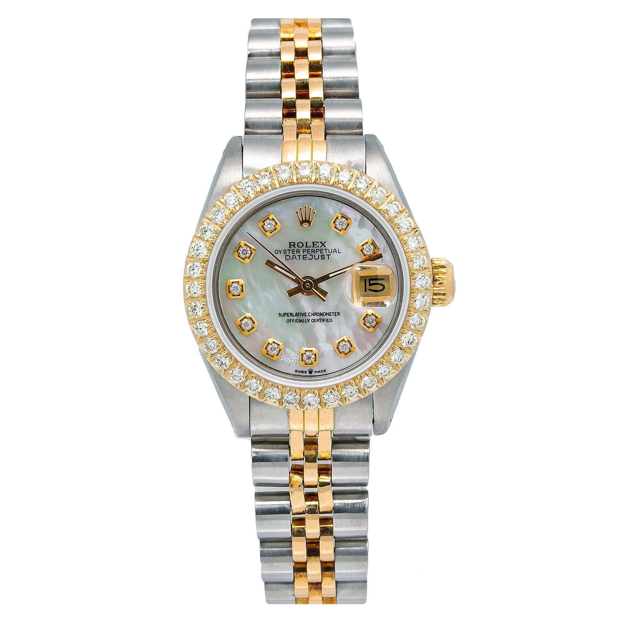 Rolex Datejust 26MM 69173 Mother of Pearl Diamond Dial Diamond Bezel Two Tone Jubilee Bracelet