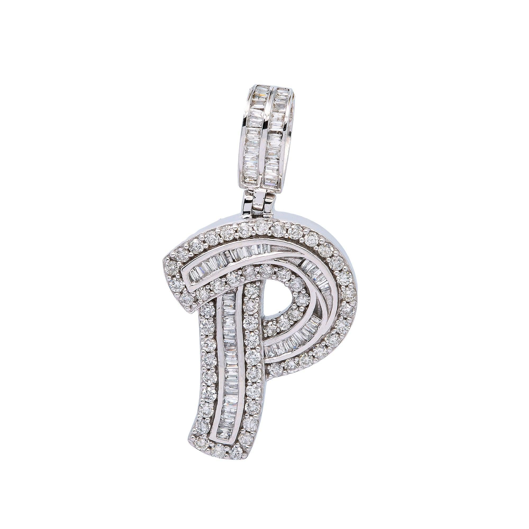 14K WHITE GOLD LETTER P PENDANT WITH 0.95 CT DIAMONDS