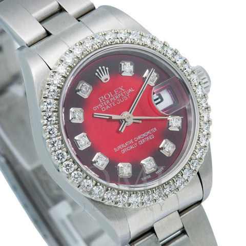 Rolex Datejust 26MM Red Diamond Dial With Stainless Steel Oyster Bracelet