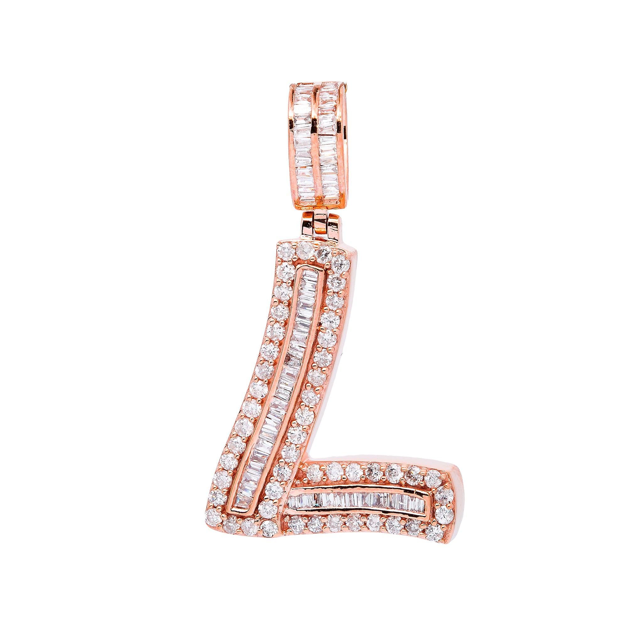 14K ROSE GOLD LETTER L PENDANT WITH 0.89 CT DIAMONDS