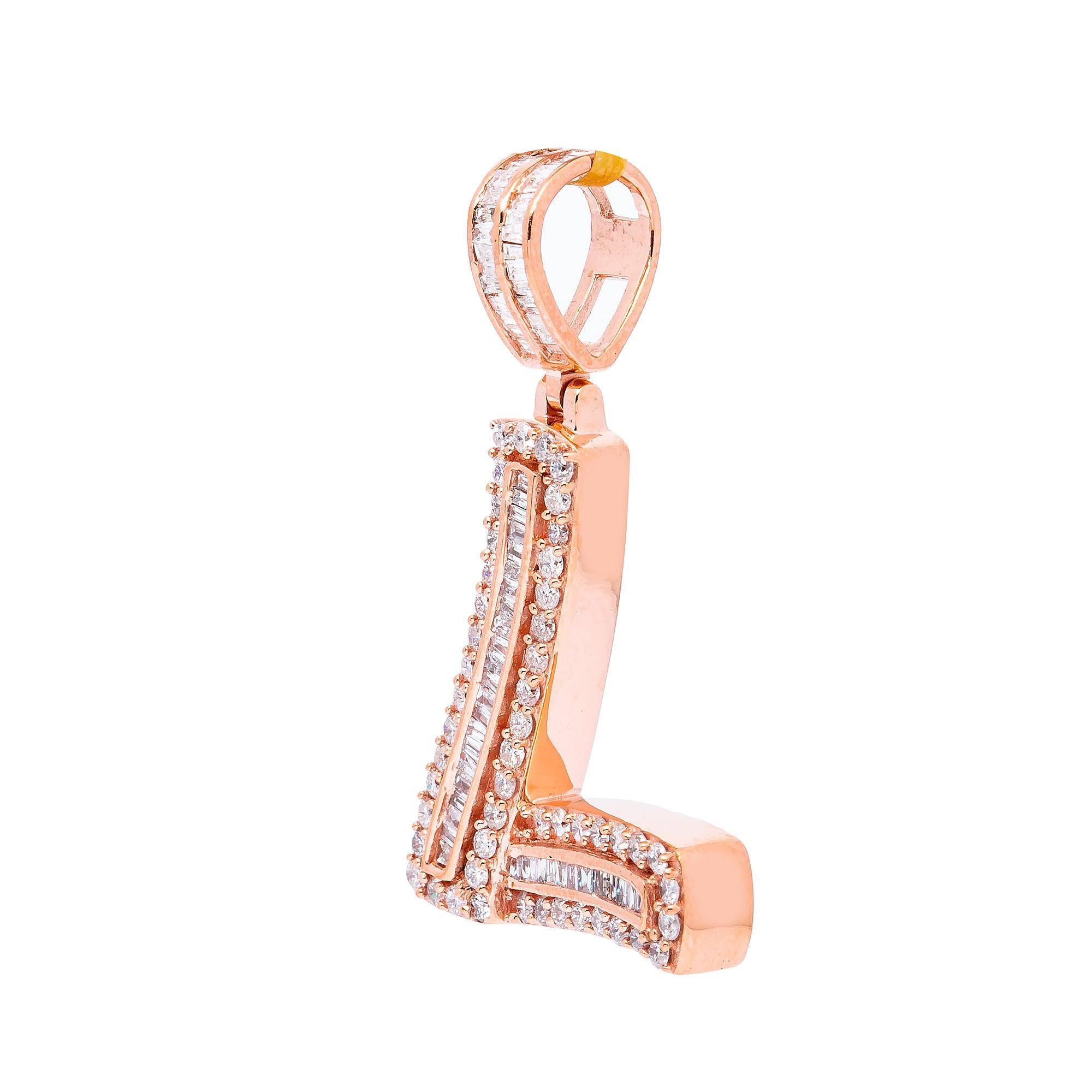 14K ROSE GOLD LETTER L PENDANT WITH 0.89 CT DIAMONDS