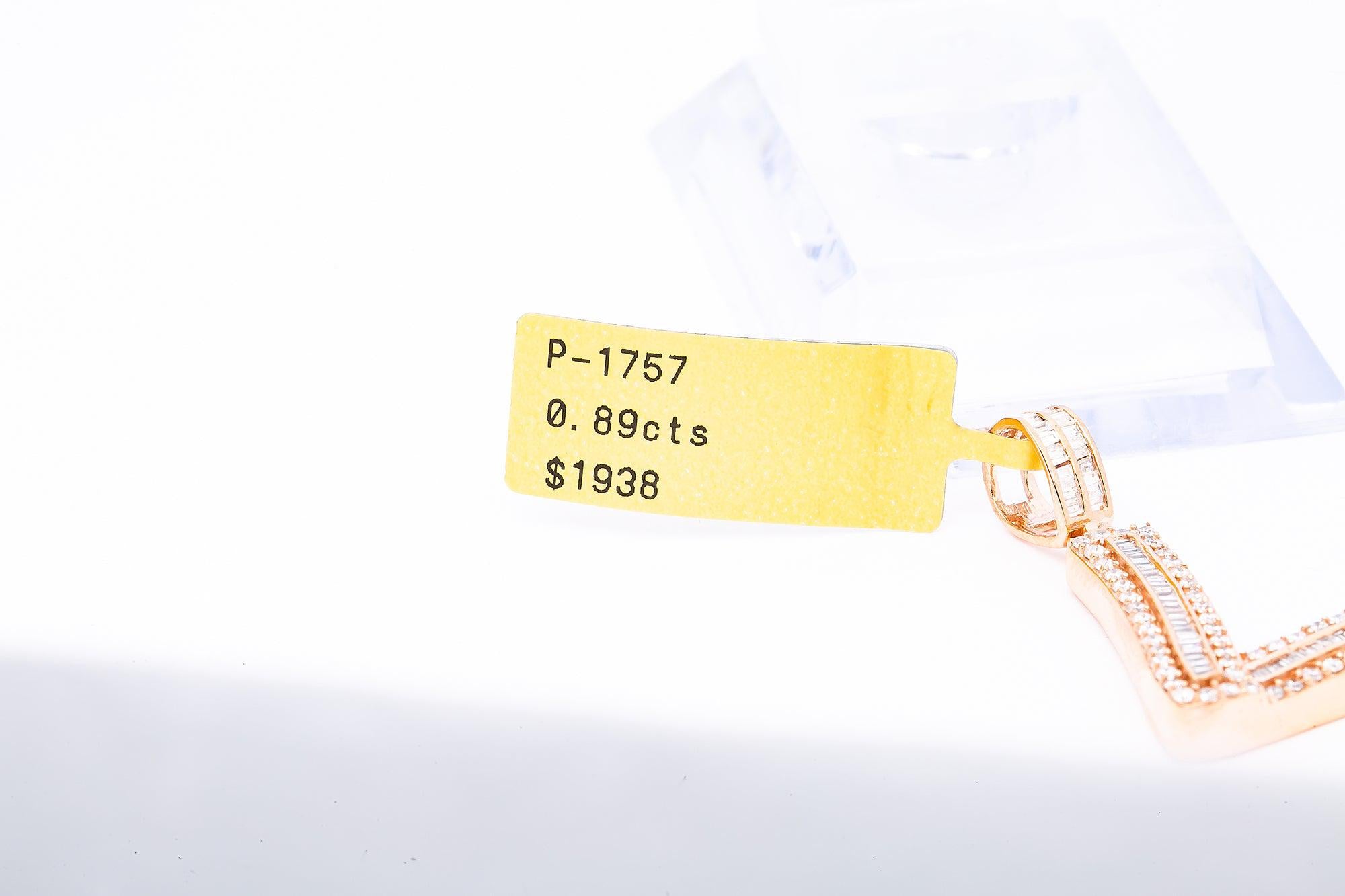 14K ROSE GOLD LETTER L PENDANT WITH 0.89 CT DIAMONDS