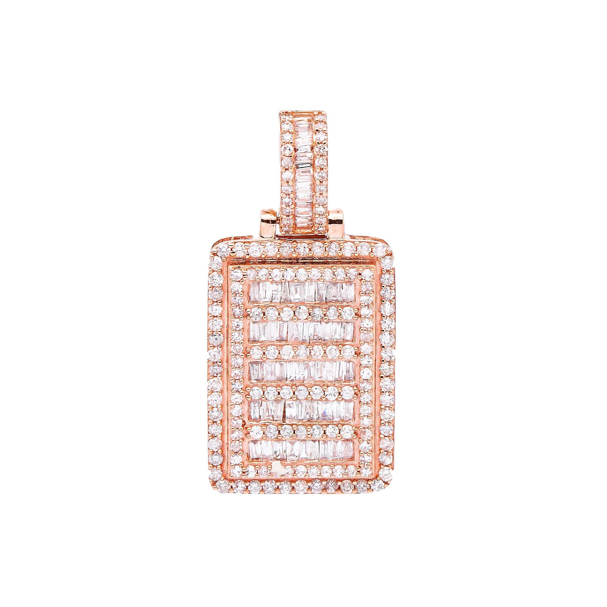 14K ROSE GOLD DOG TAG PENDANT WITH 1.90 CT DIAMONDS
