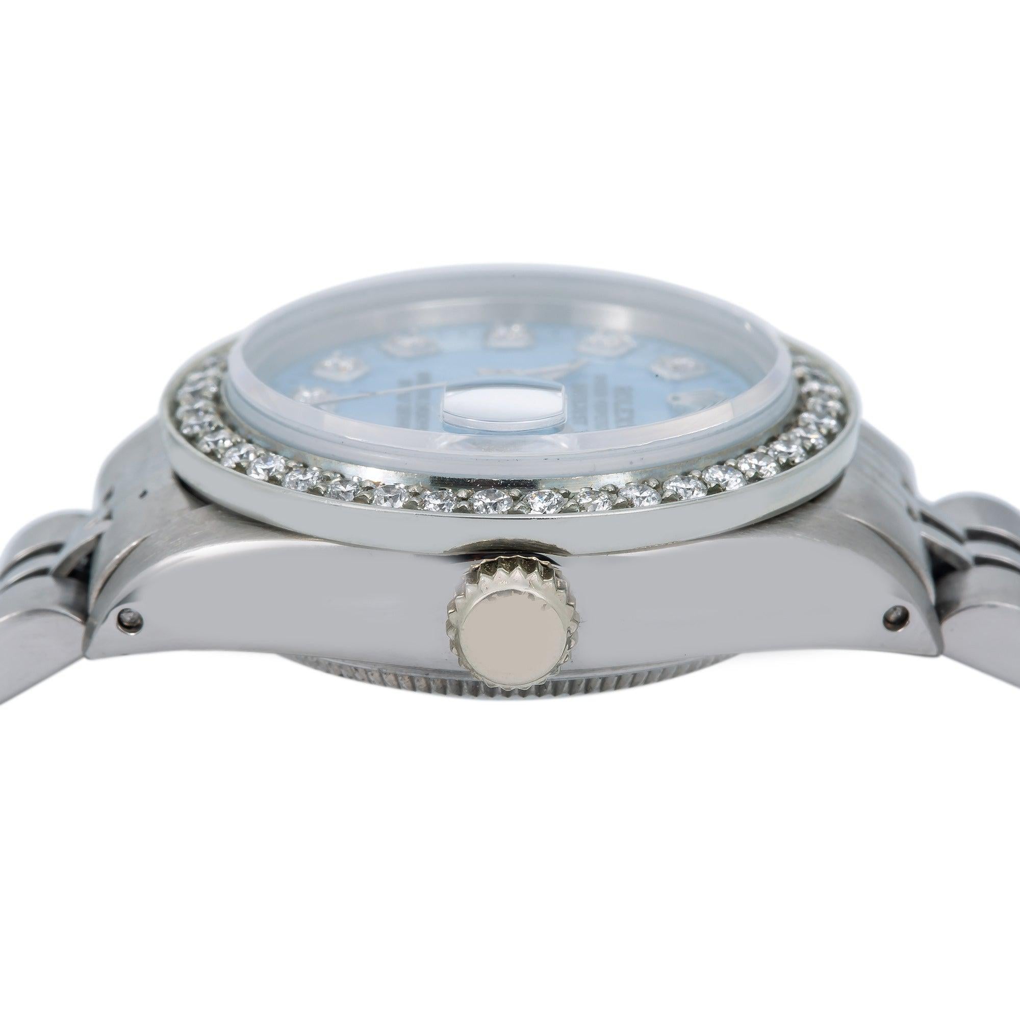 Rolex Datejust 26MM 6916 Blue Mother of Pearl Diamond Dial Diamond Bezel Stainless Steel Jubilee Bracelet 0.8ct