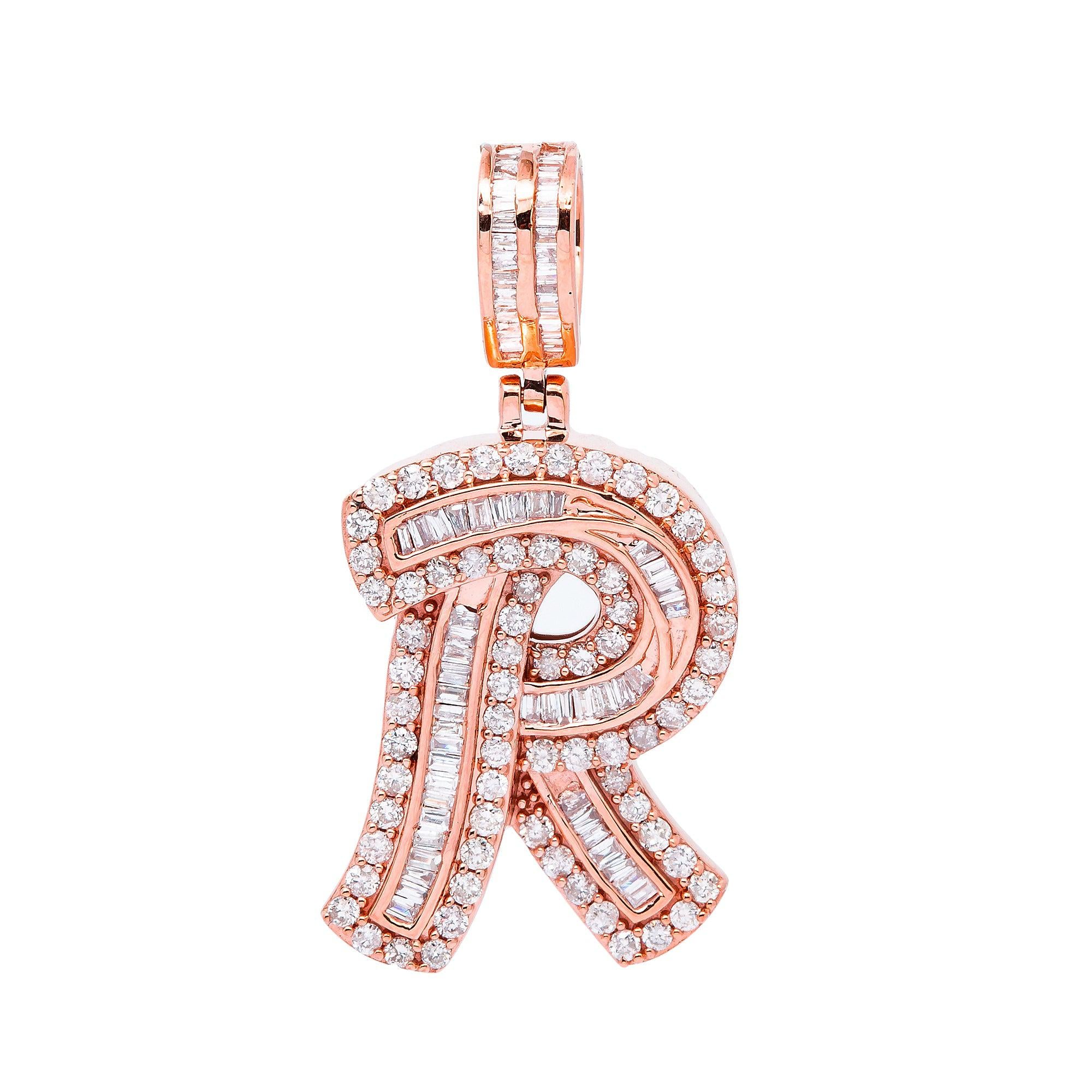14K ROSE GOLD LETTER R PENDANT WITH 1.59 CT DIAMONDS