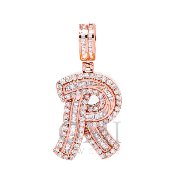 14K ROSE GOLD LETTER R PENDANT WITH 1.59 CT DIAMONDS