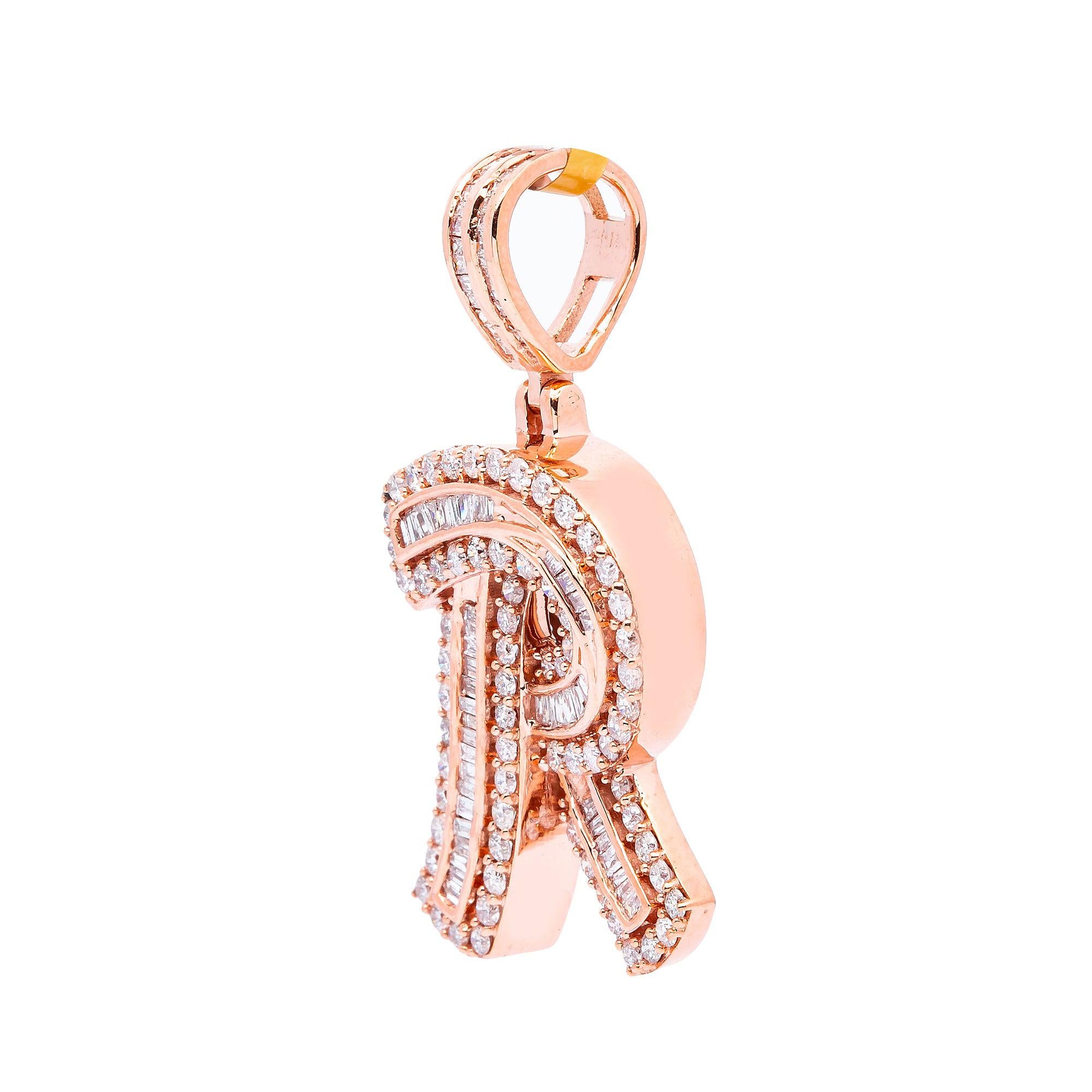 14K ROSE GOLD LETTER R PENDANT WITH 1.59 CT DIAMONDS