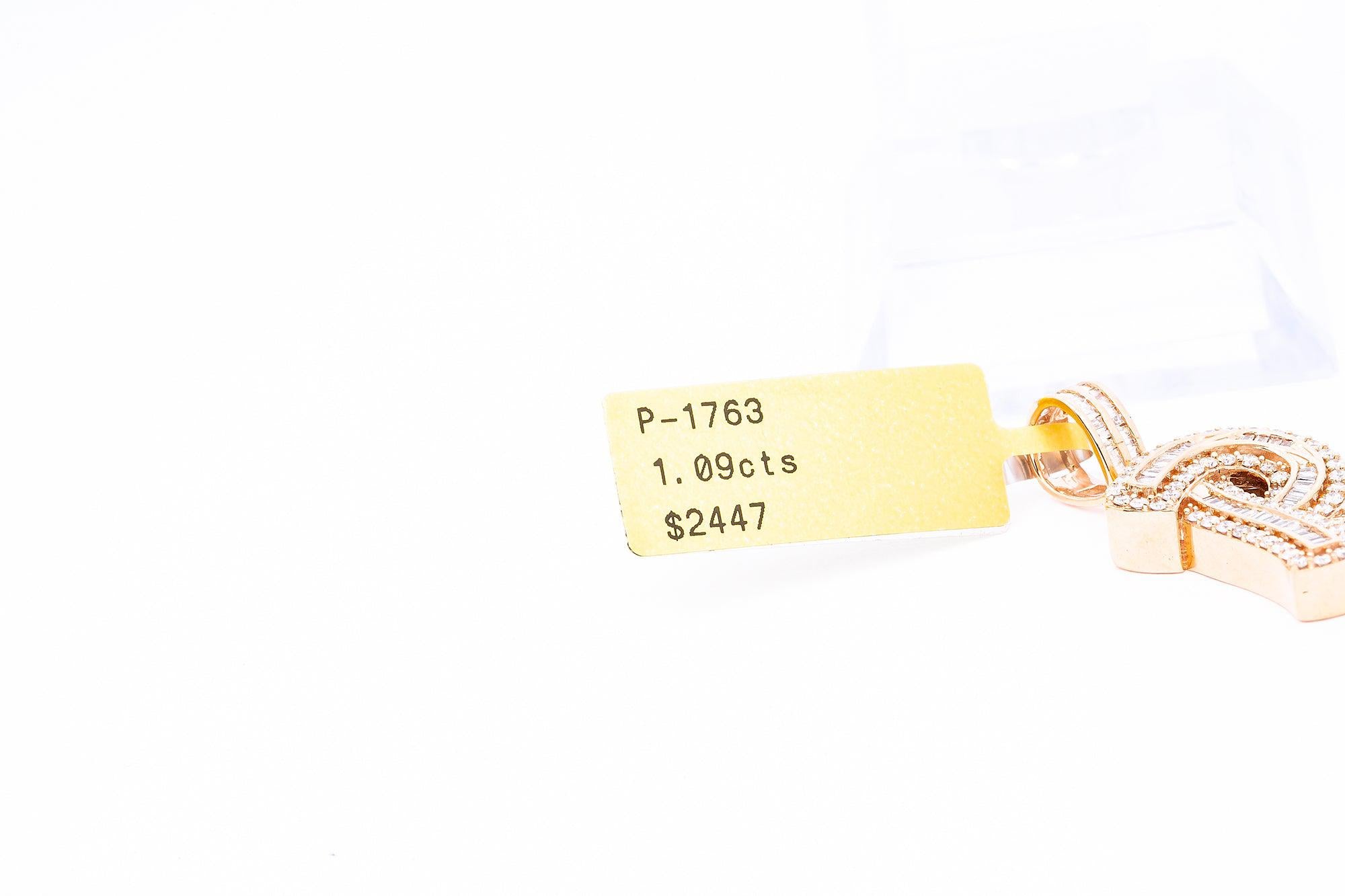 14K ROSE GOLD LETTER R PENDANT WITH 1.59 CT DIAMONDS