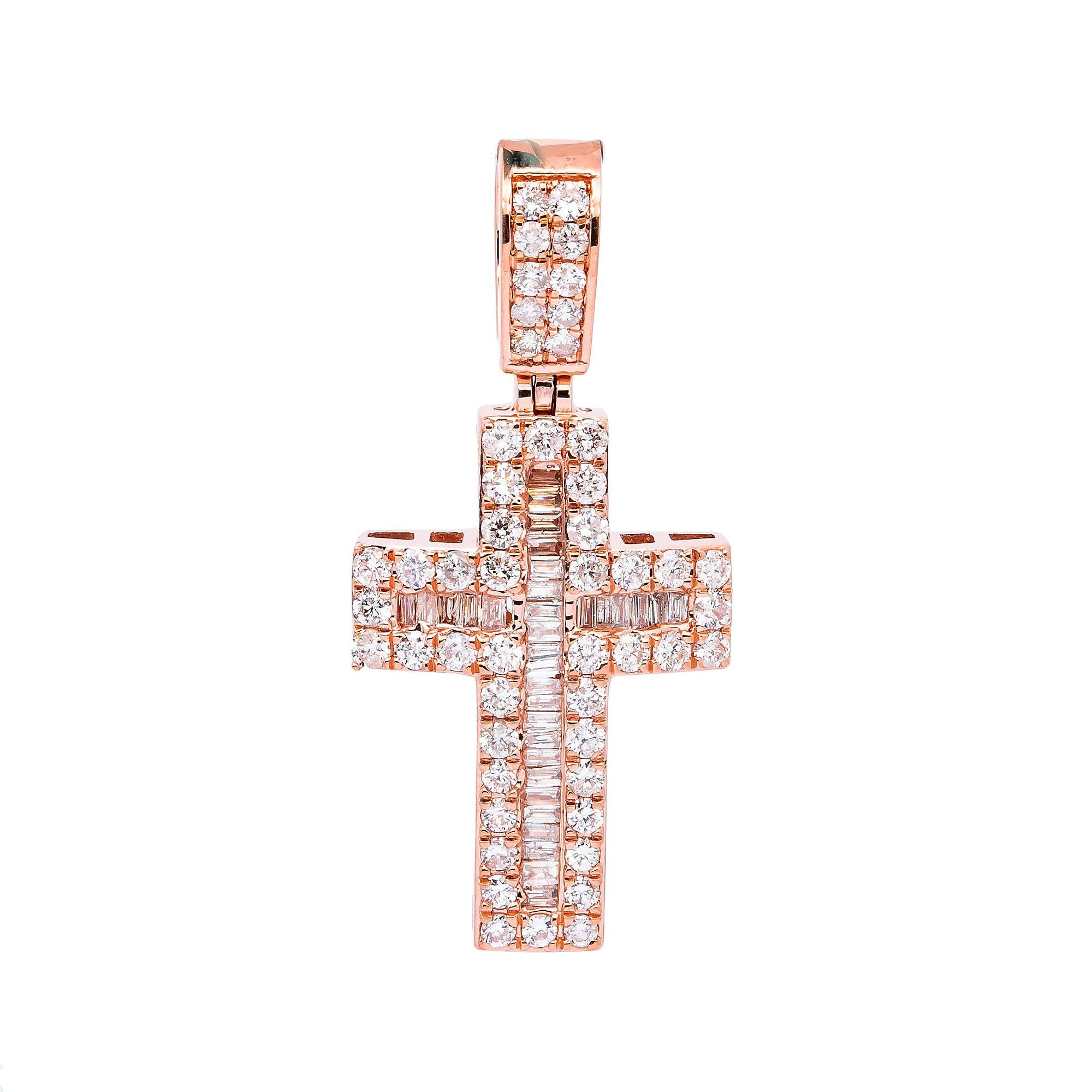 14K ROSE GOLD CROSS PENDANT WITH 1.00 CT DIAMONDS