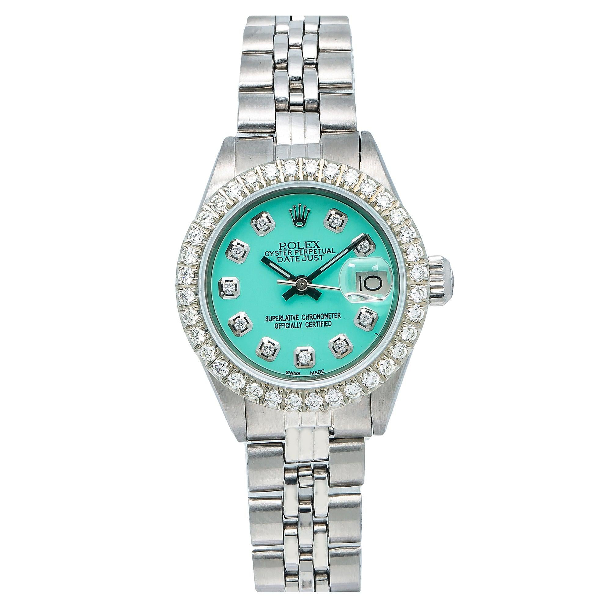 Rolex Datejust 26MM 6917 Turquoise Diamond Dial Diamond Bezel Stainless Steel Jubilee Bracelet
