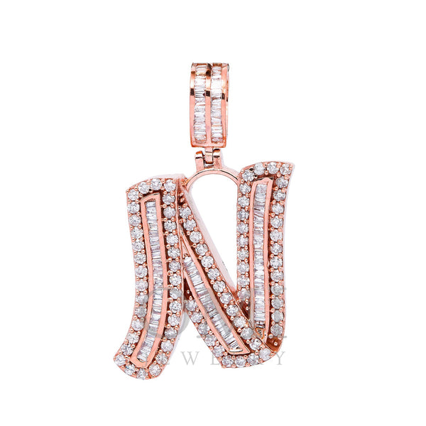 14K ROSE GOLD LETTER N PENDANT WITH 1.29 CT DIAMONDS