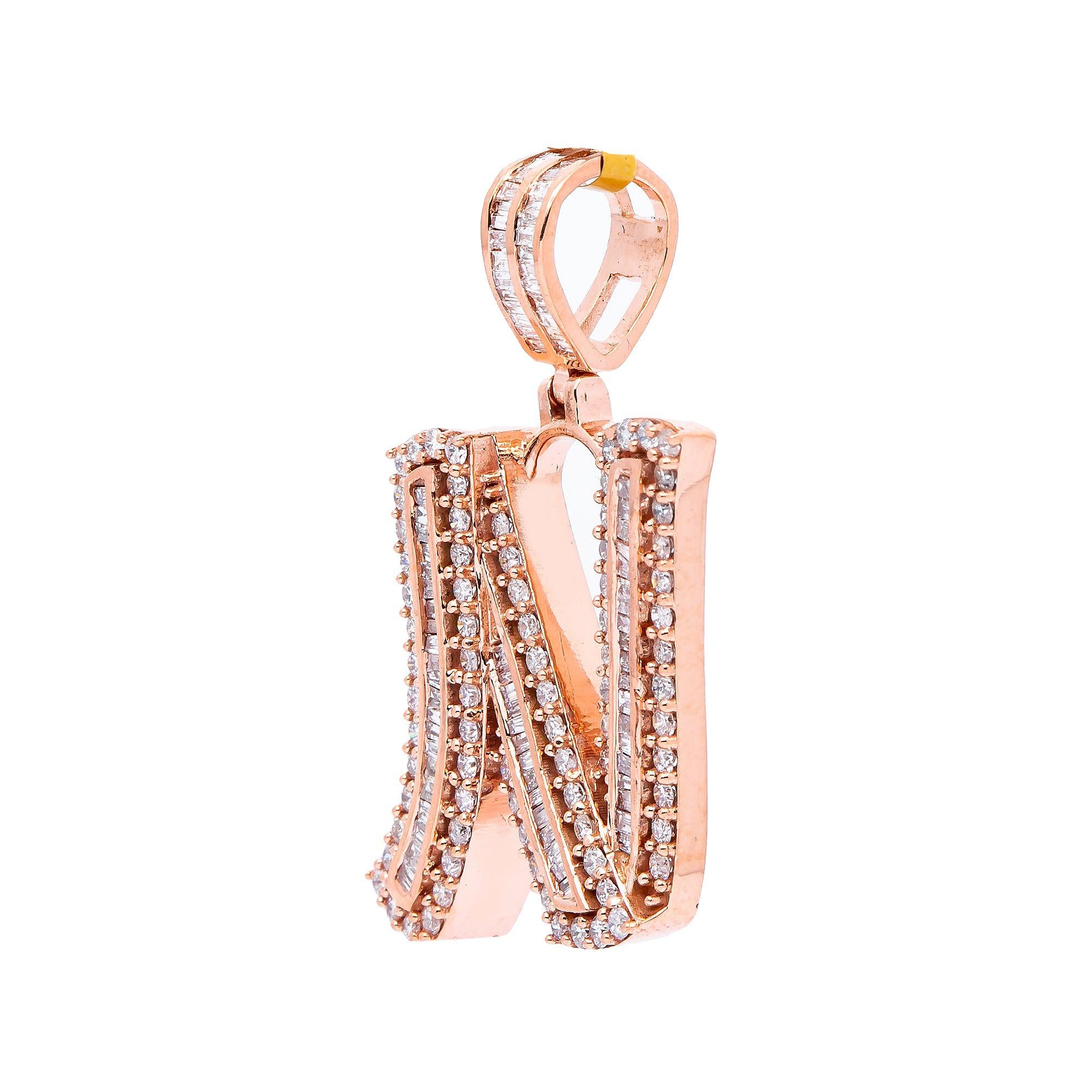 14K ROSE GOLD LETTER N PENDANT WITH 1.29 CT DIAMONDS