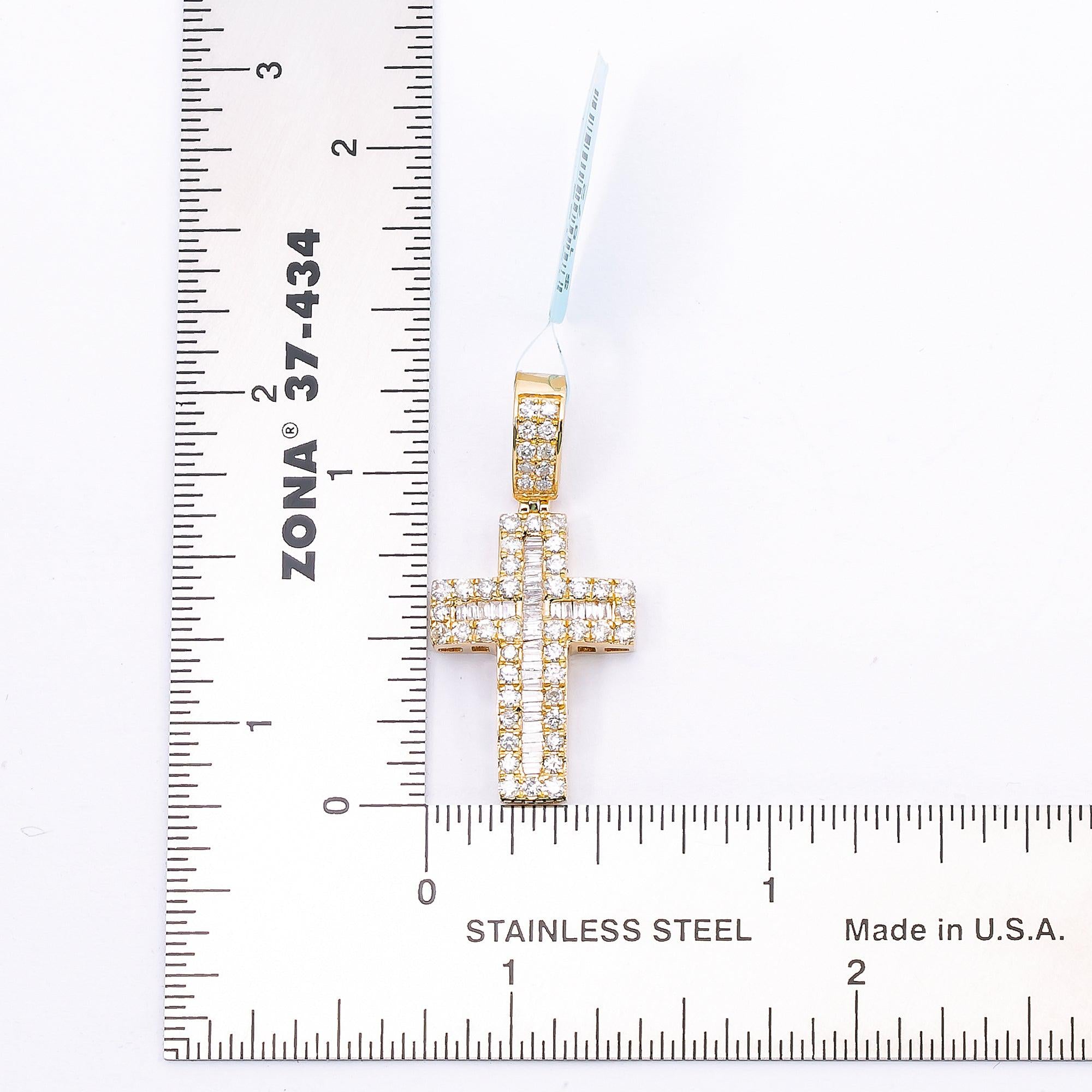 14K YELLOW GOLD CROSS PENDANT WITH 1 CT DIAMONDS