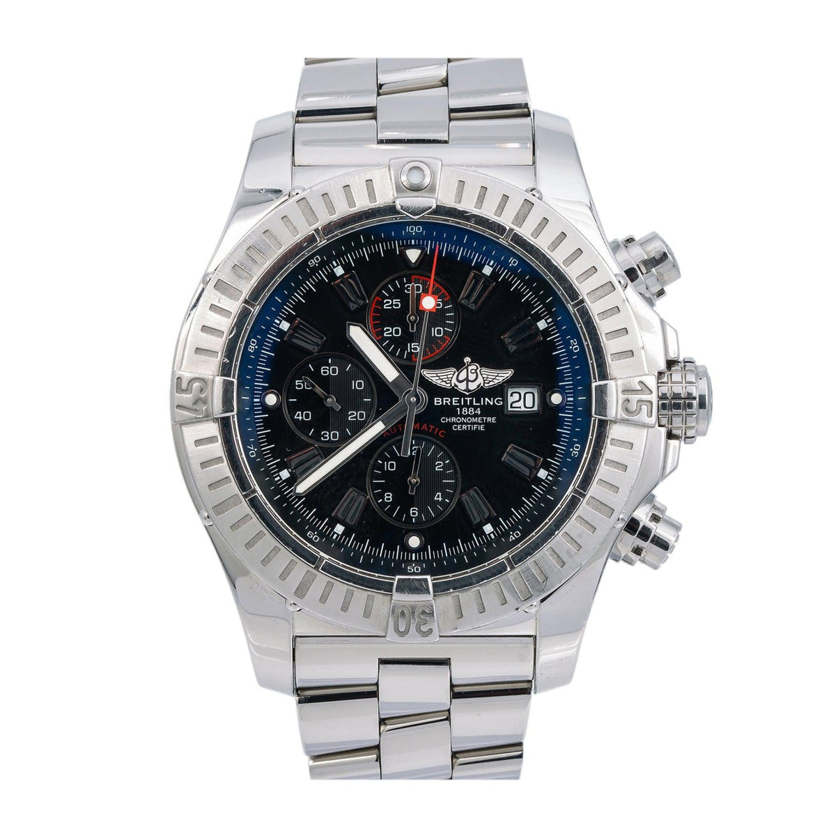 Breitling Super Avenger 48MM A13370 Black Dial Stainless Steel Bracelet