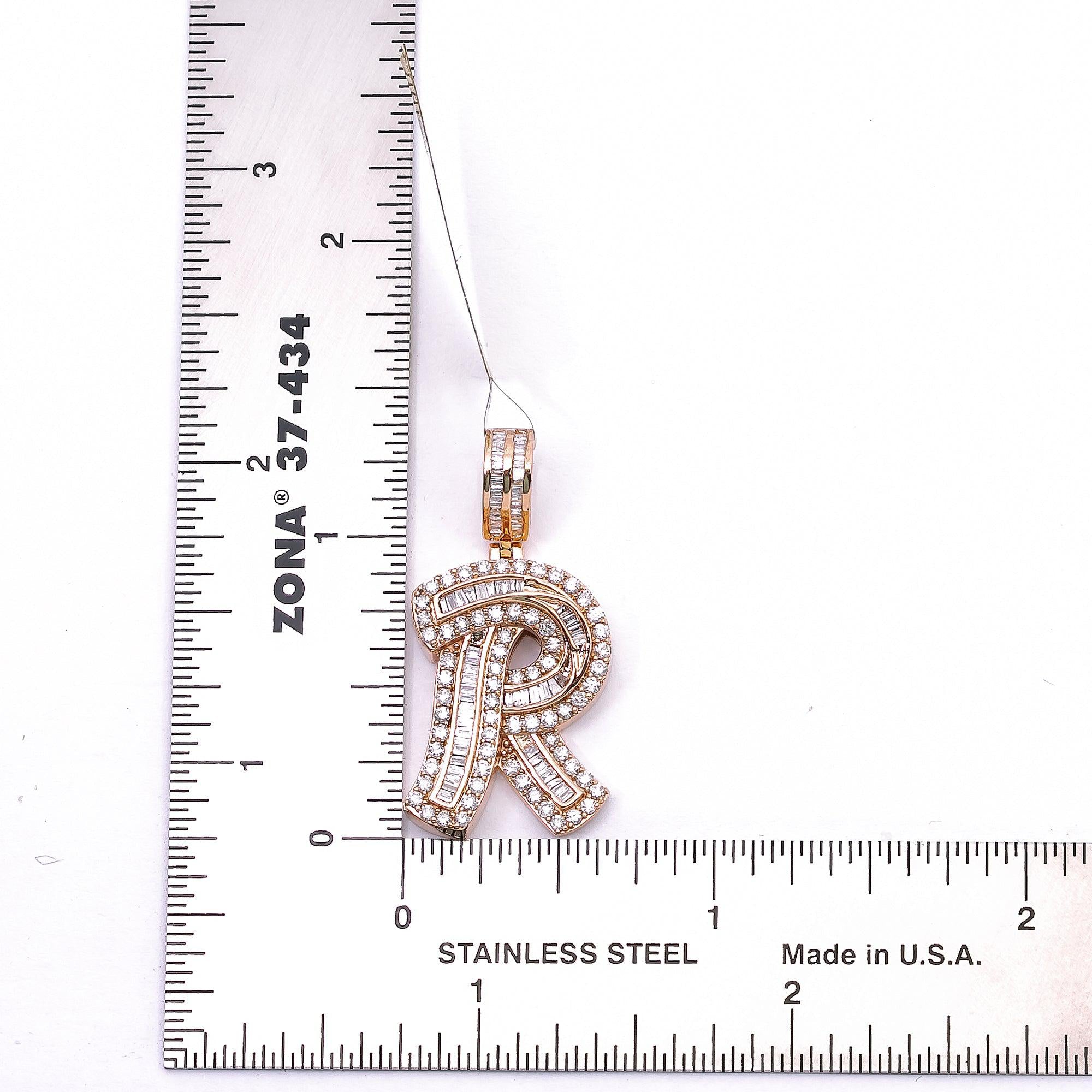 14K ROSE GOLD LETTER R PENDANT WITH 1.59 CT DIAMONDS