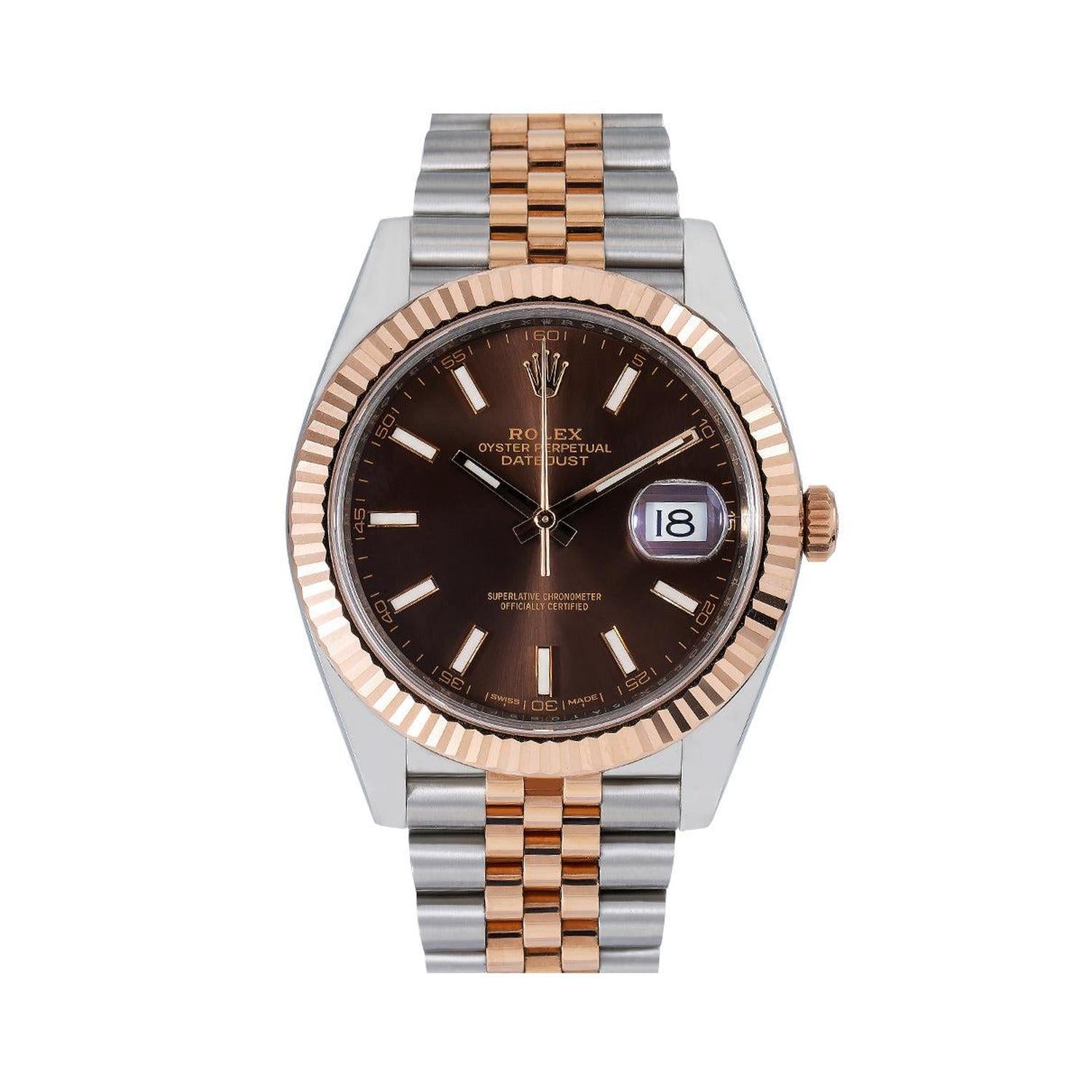 Rolex Datejust 41MM 126331 Chocolate Dial Rose Gold Fluted Bezel Two Tone Jubilee Bracelet
