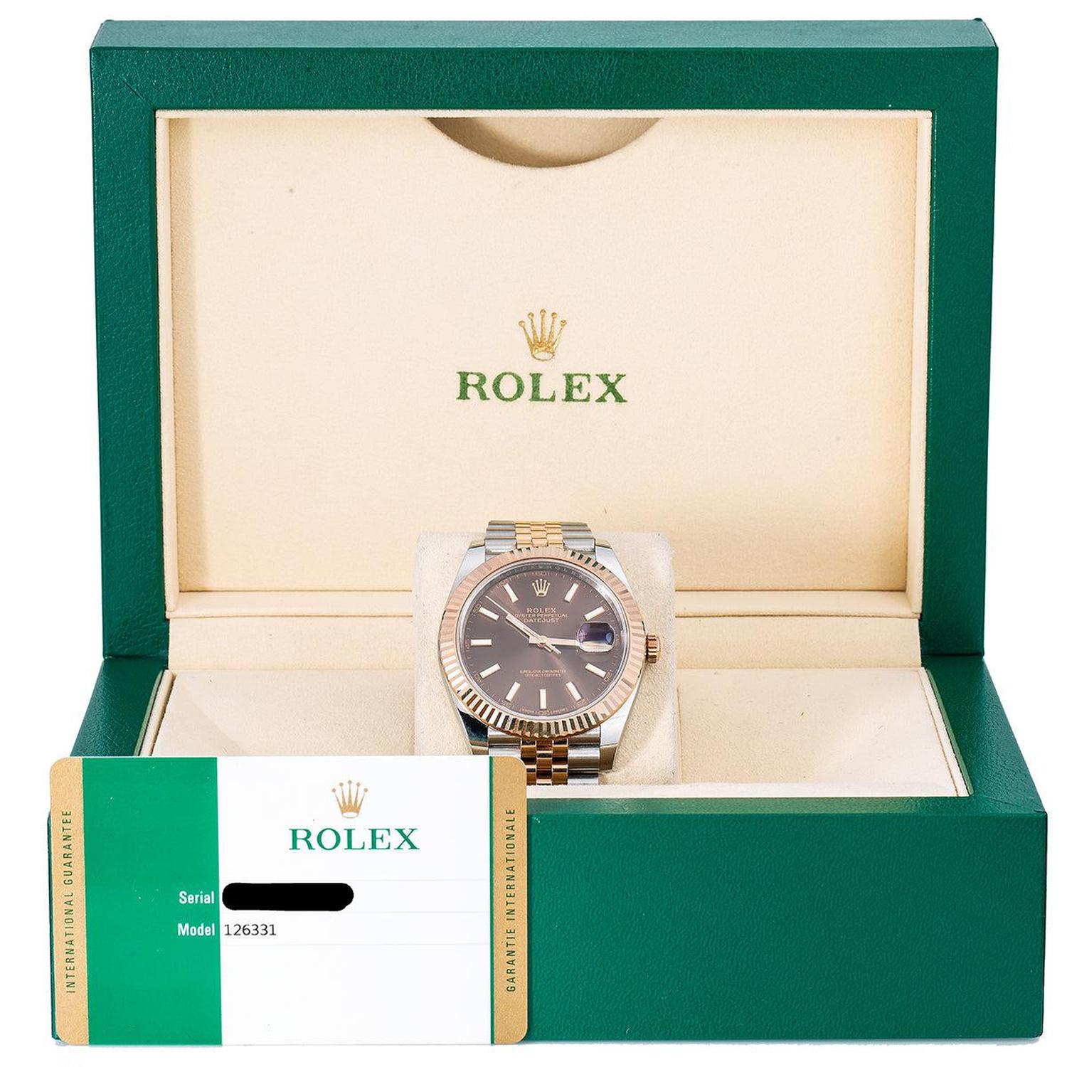 Rolex Datejust 41MM 126331 Chocolate Dial Fluted Bezel Two Tone Rose Gold Jubilee Bracelet