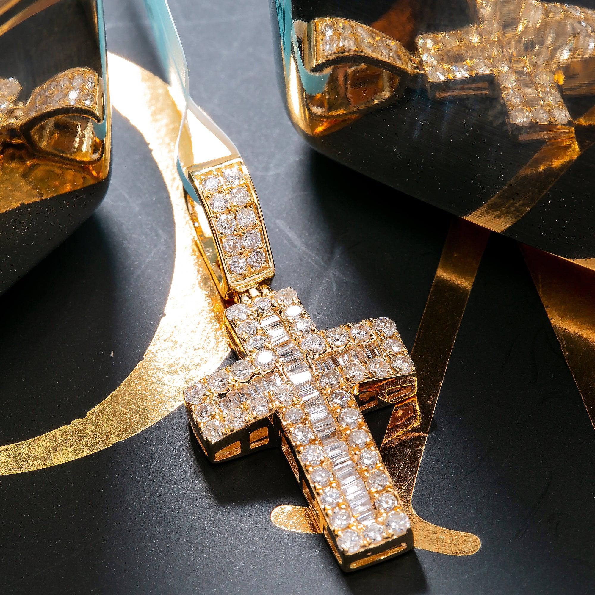 14K YELLOW GOLD CROSS PENDANT WITH 1 CT DIAMONDS