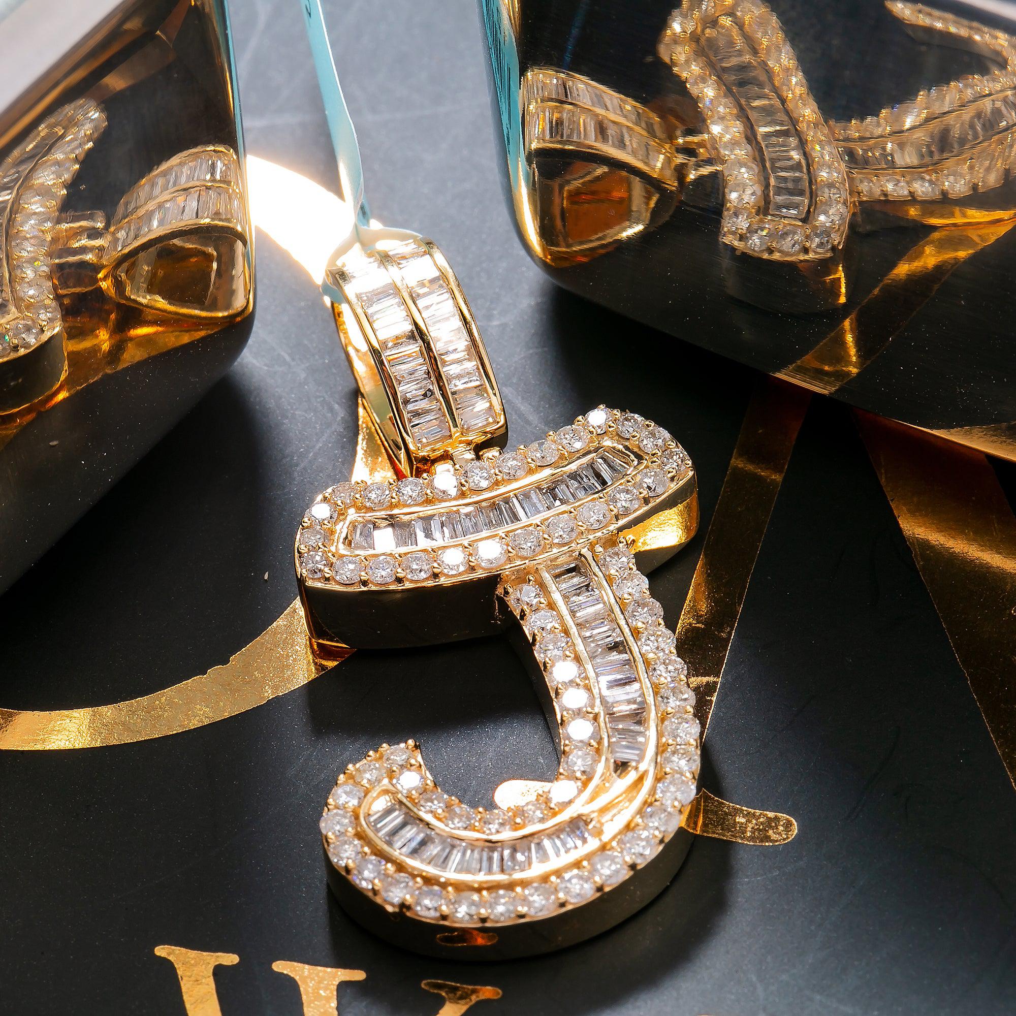 14K YELLOW GOLD LETTER J PENDANT PENDANT WITH 1.9 CT DIAMONDS