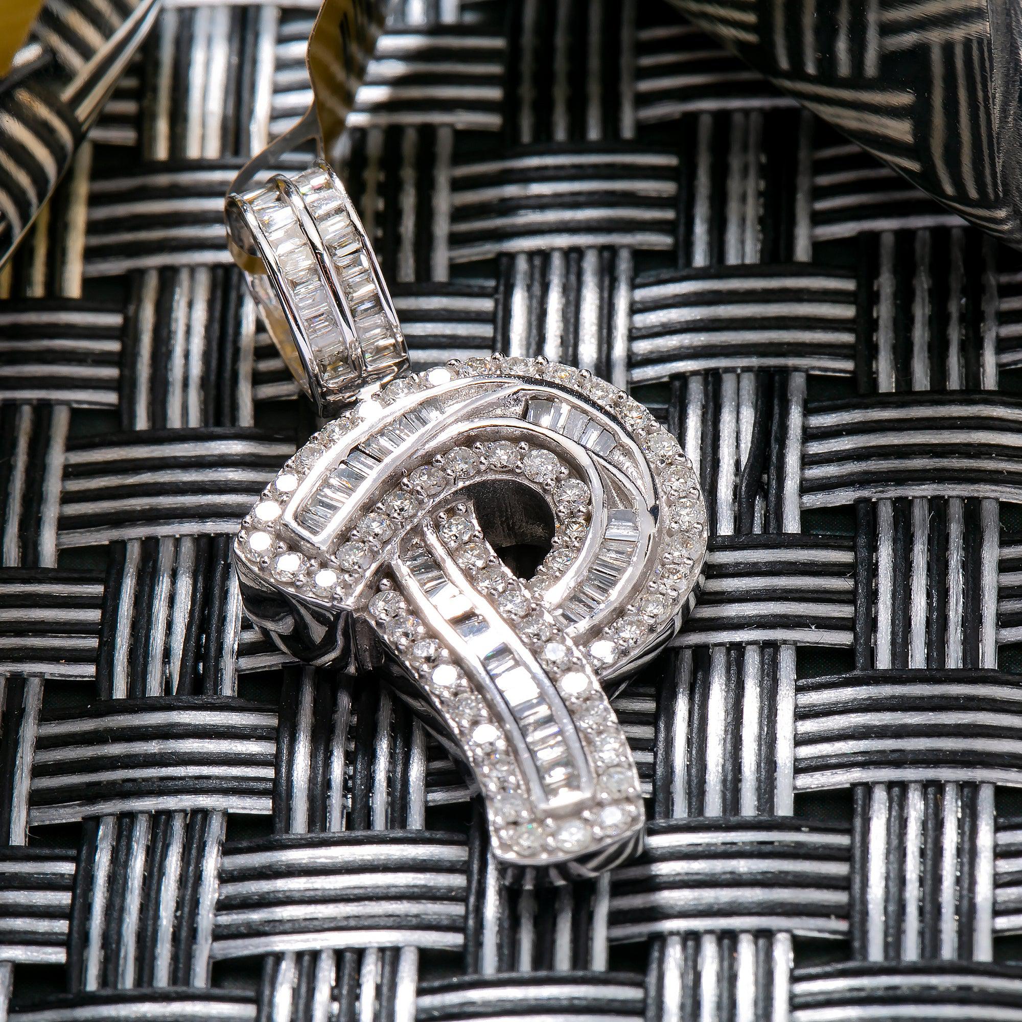 14K WHITE GOLD LETTER P PENDANT WITH 0.95 CT DIAMONDS