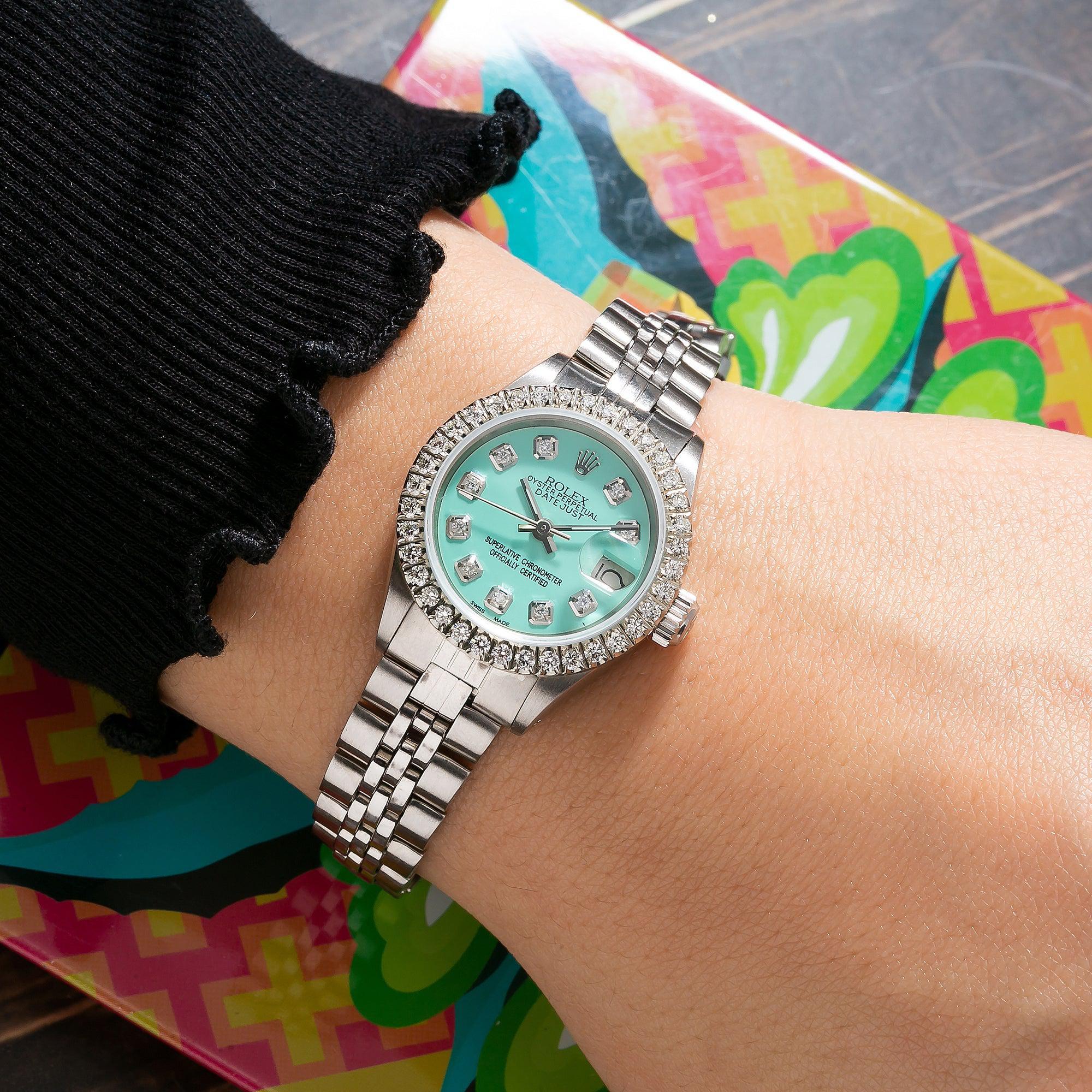 Rolex Datejust 26MM 6917 Turquoise Diamond Dial Diamond Bezel Stainless Steel Jubilee Bracelet