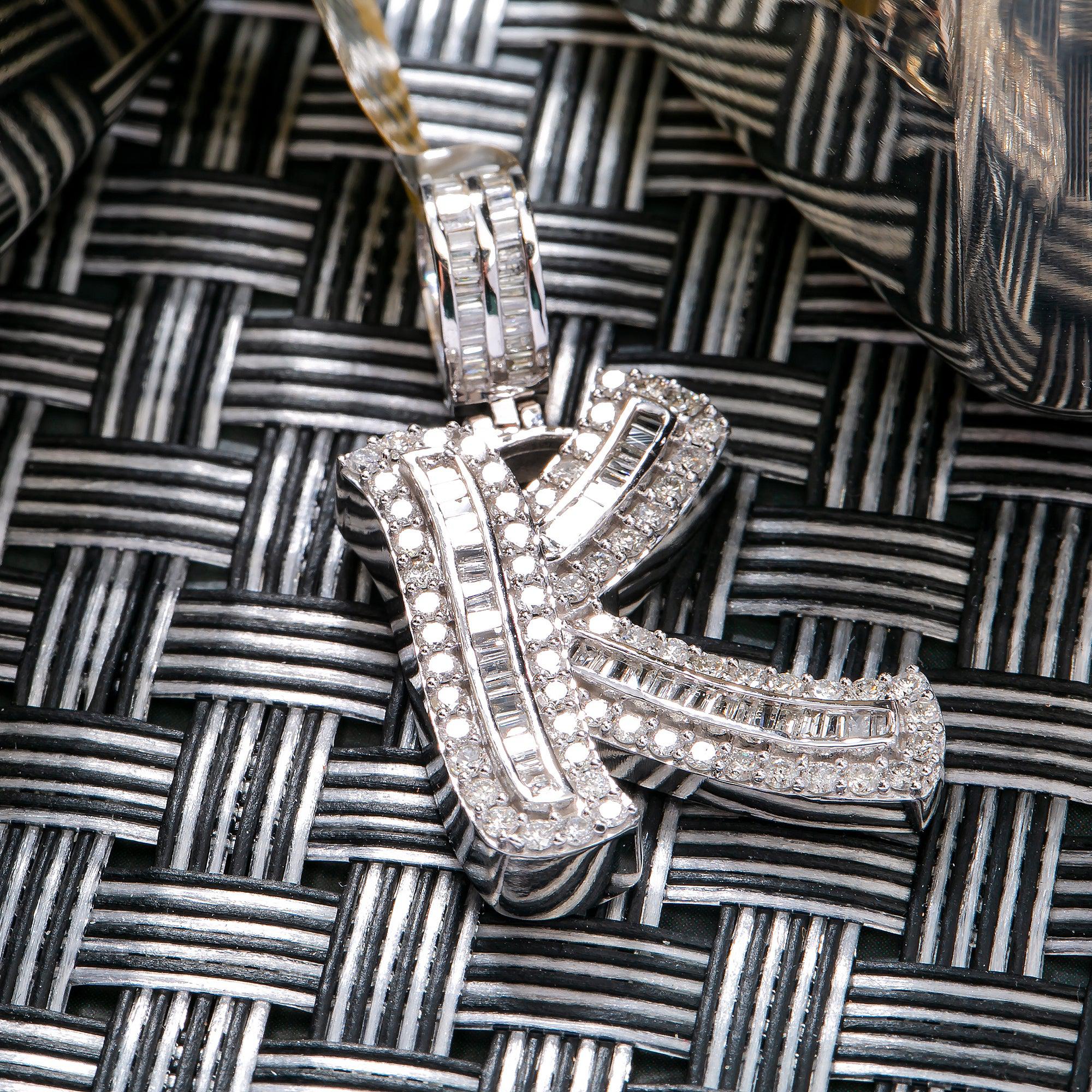 14K WHITE GOLD LETTER K PENDANT WITH 1.06 CT DIAMONDS