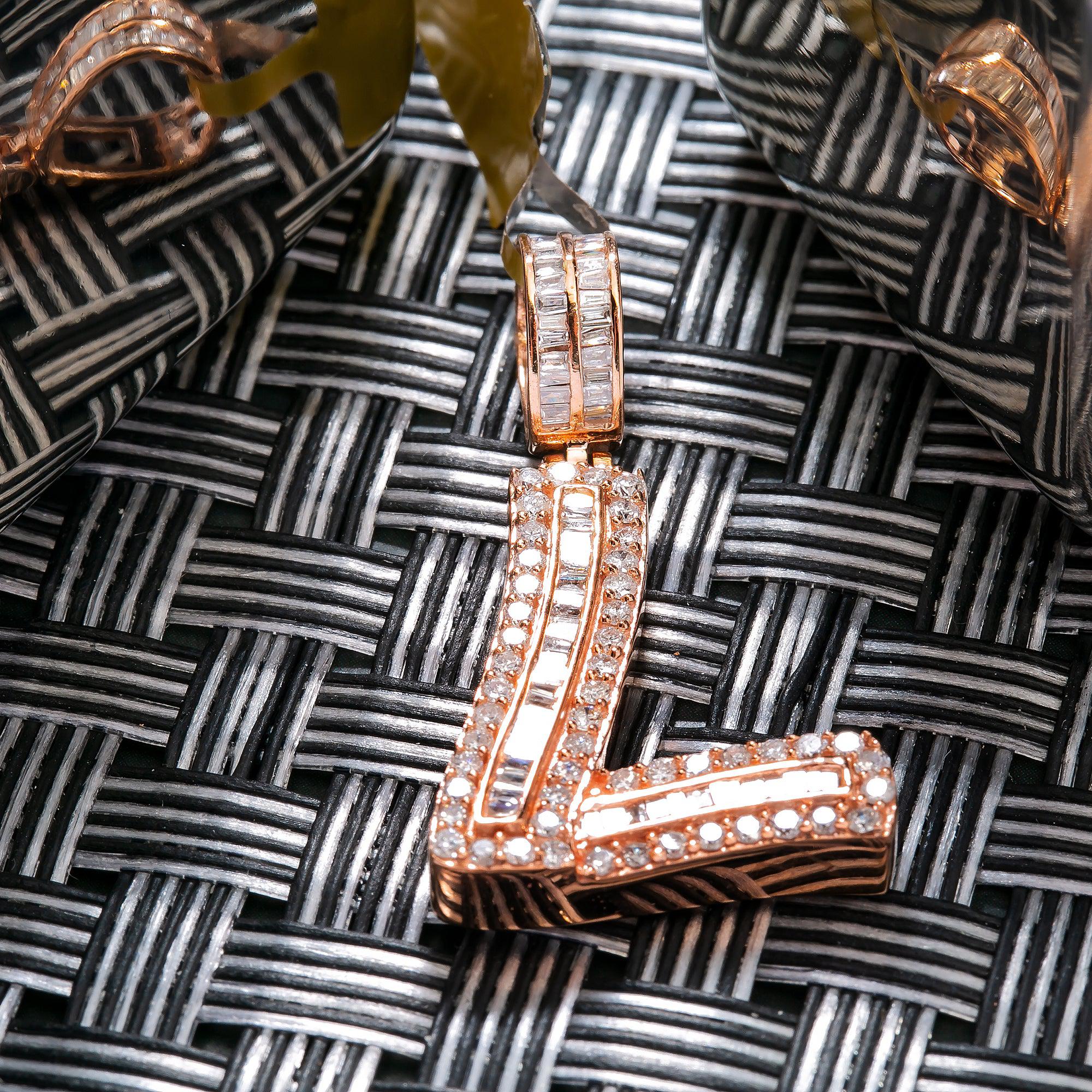 14K ROSE GOLD LETTER L PENDANT WITH 0.89 CT DIAMONDS