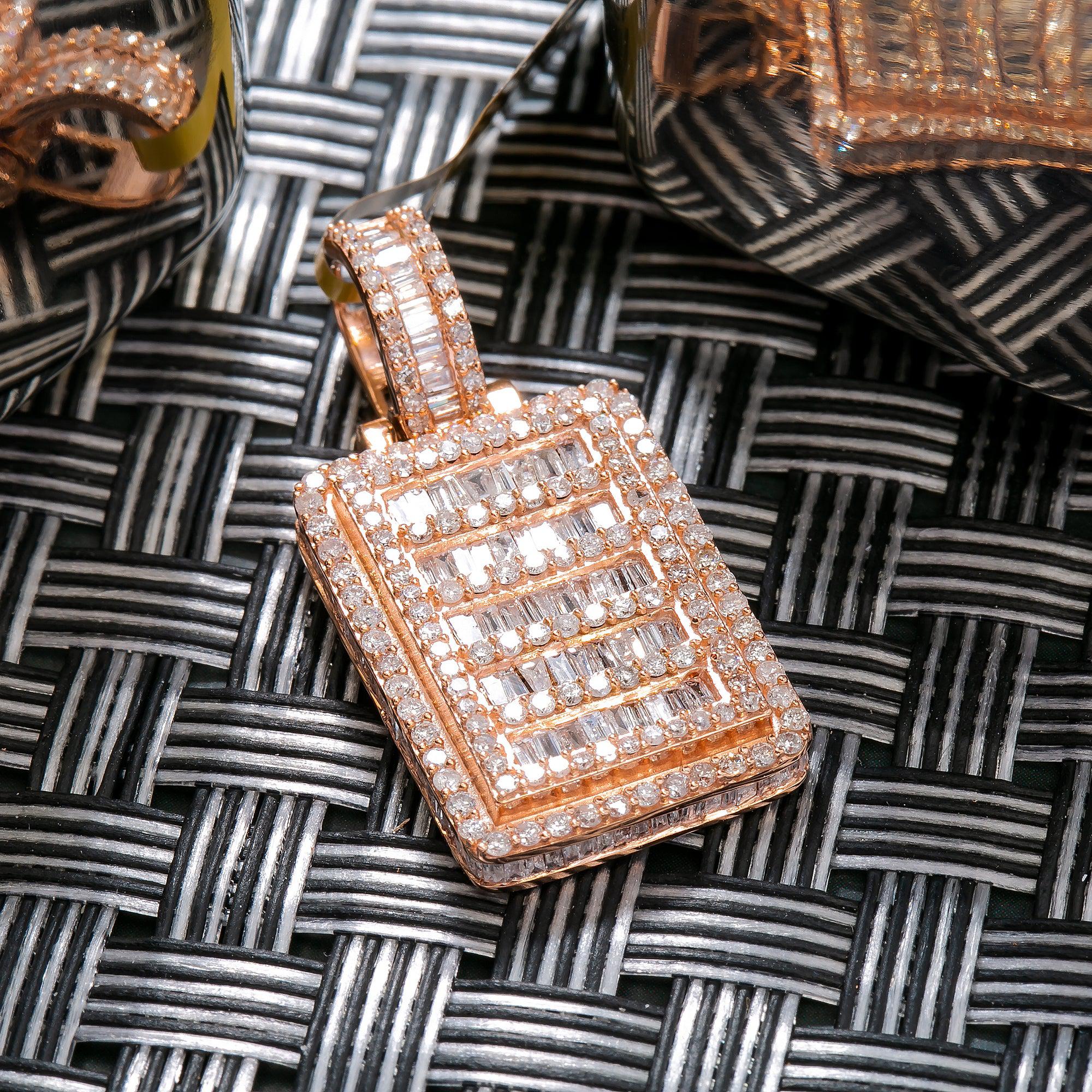 14K ROSE GOLD DOG TAG PENDANT WITH 1.90 CT DIAMONDS