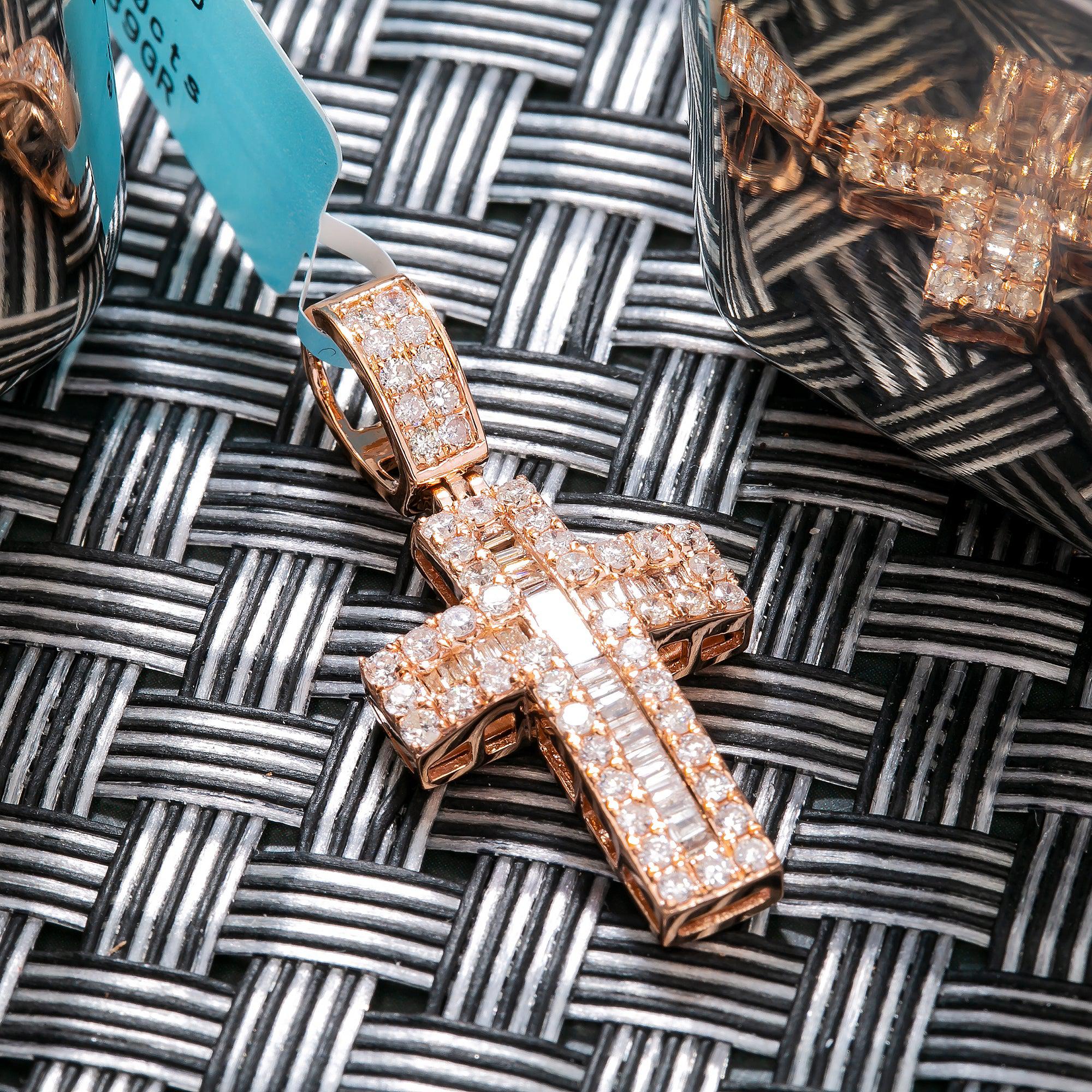 14K ROSE GOLD CROSS PENDANT WITH 1.00 CT DIAMONDS
