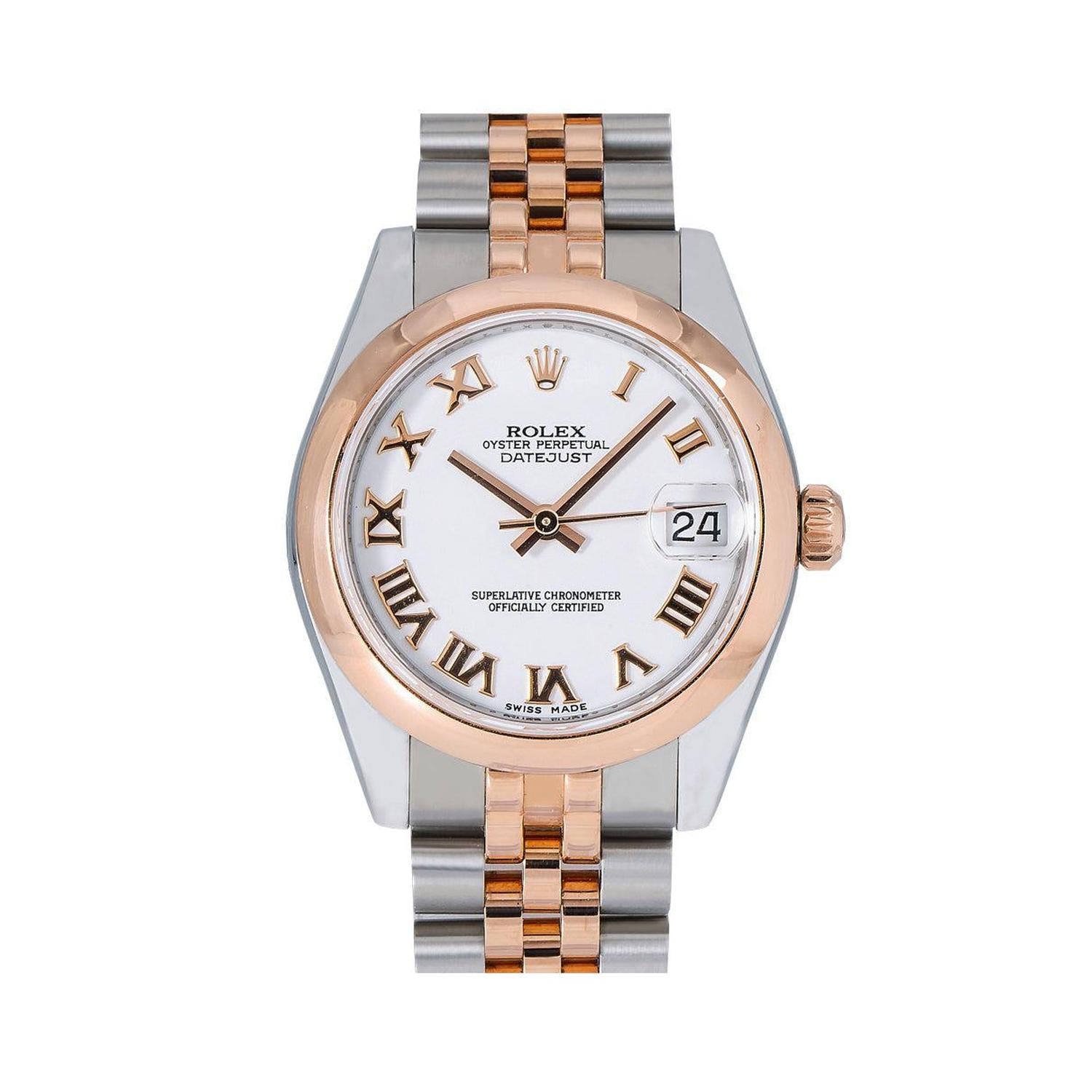 Rolex Datejust 31MM 178241 White Roman Dial Rose Gold Smooth Bezel Two Tone Jubilee Bracelet