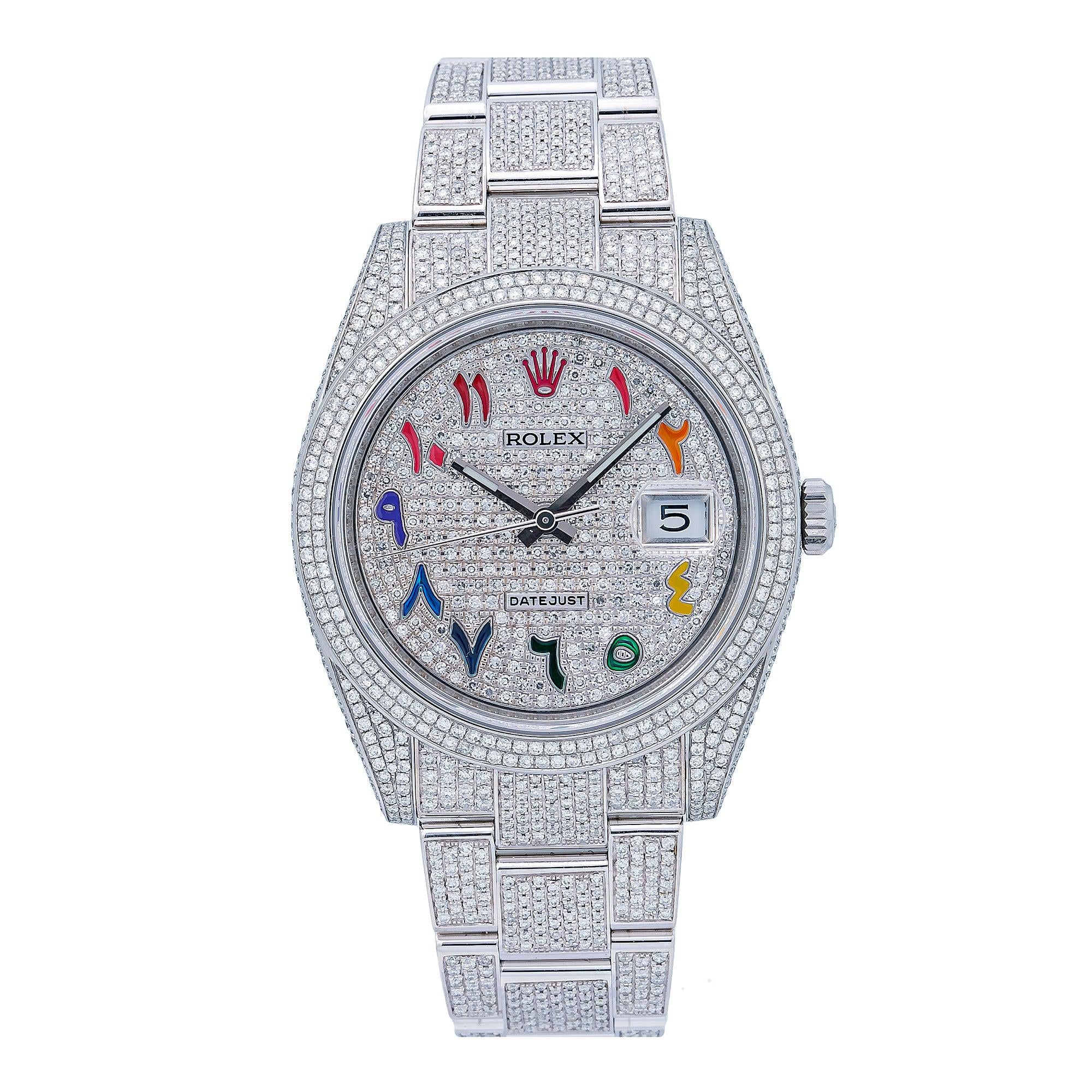 Rolex Datejust 41MM 126300 Diamond Paved Rainbow Eastern Arabic Dial Diamond Bezel Full Diamond Oyster Bracelet