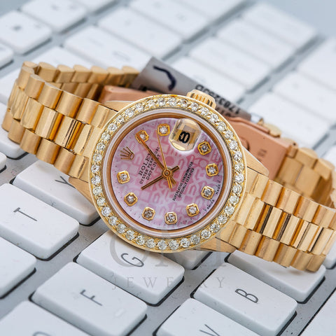 Rolex Oyster Perpetual Lady DateJust 26MM Pink Diamond Dial With Yellow Gold Bracelet