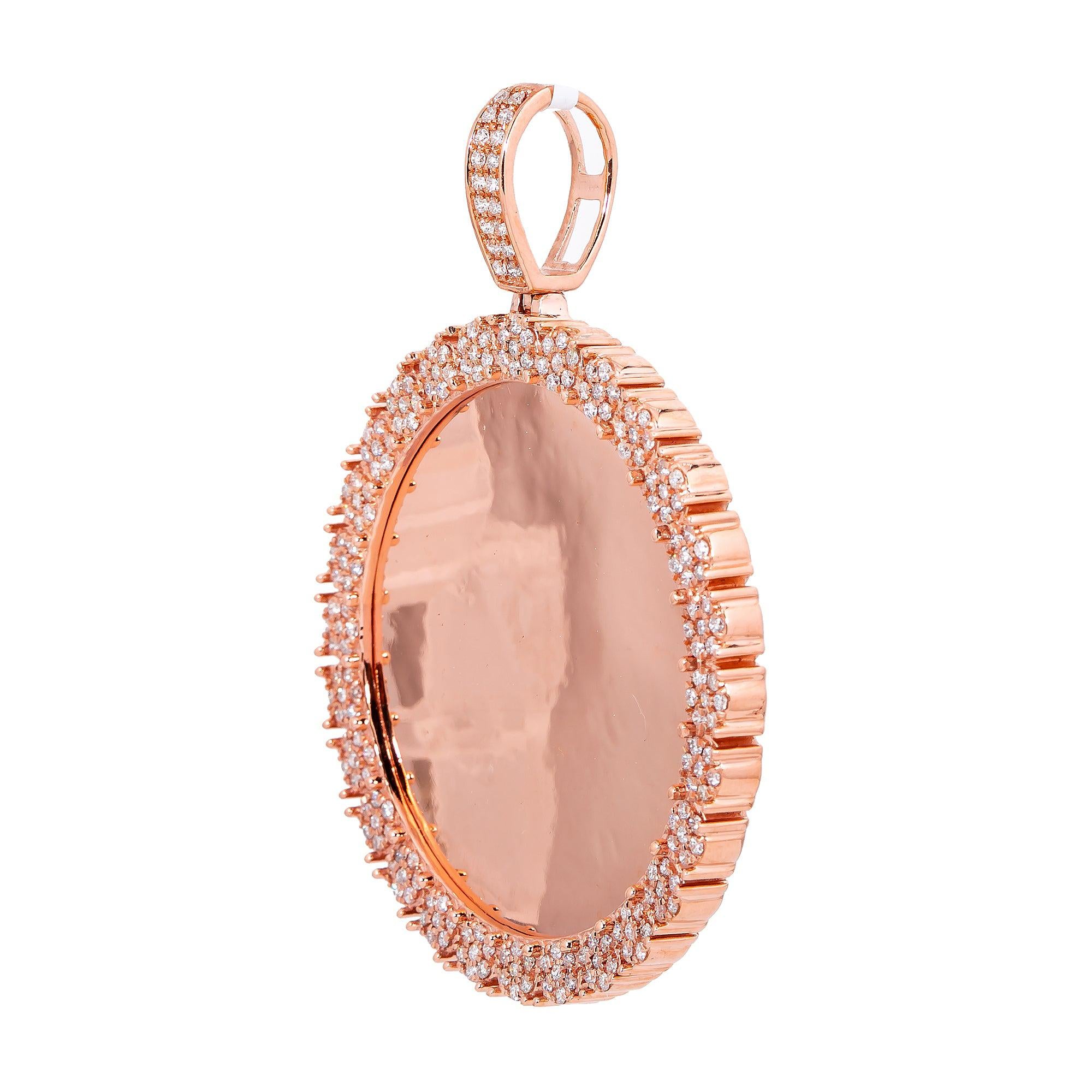 14K ROSE GOLD DIAMOND CIRCLE PICTURE PENDANT 1.64 CT