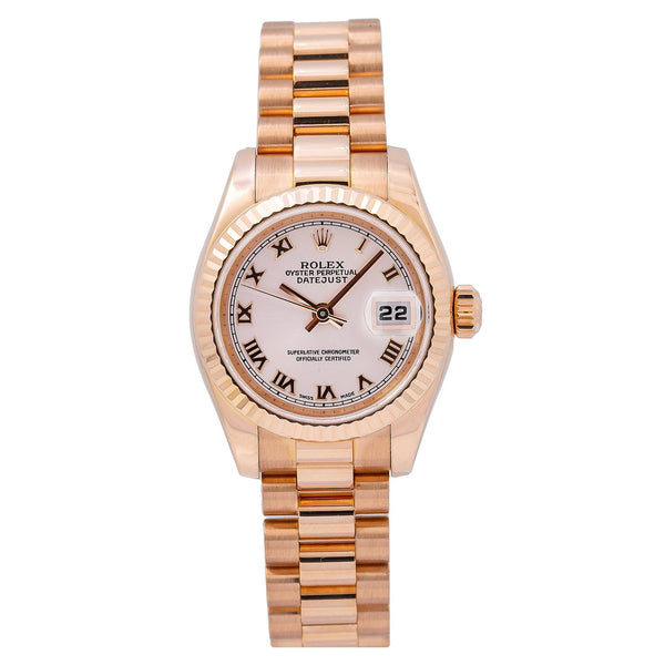 Rolex Datejust 26MM 179175 Pink Roman Dial Fluted Bezel 18K Rose