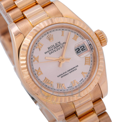 Rolex Lady-Datejust 179175 Pink Dial With Rose Gold President Bracelet