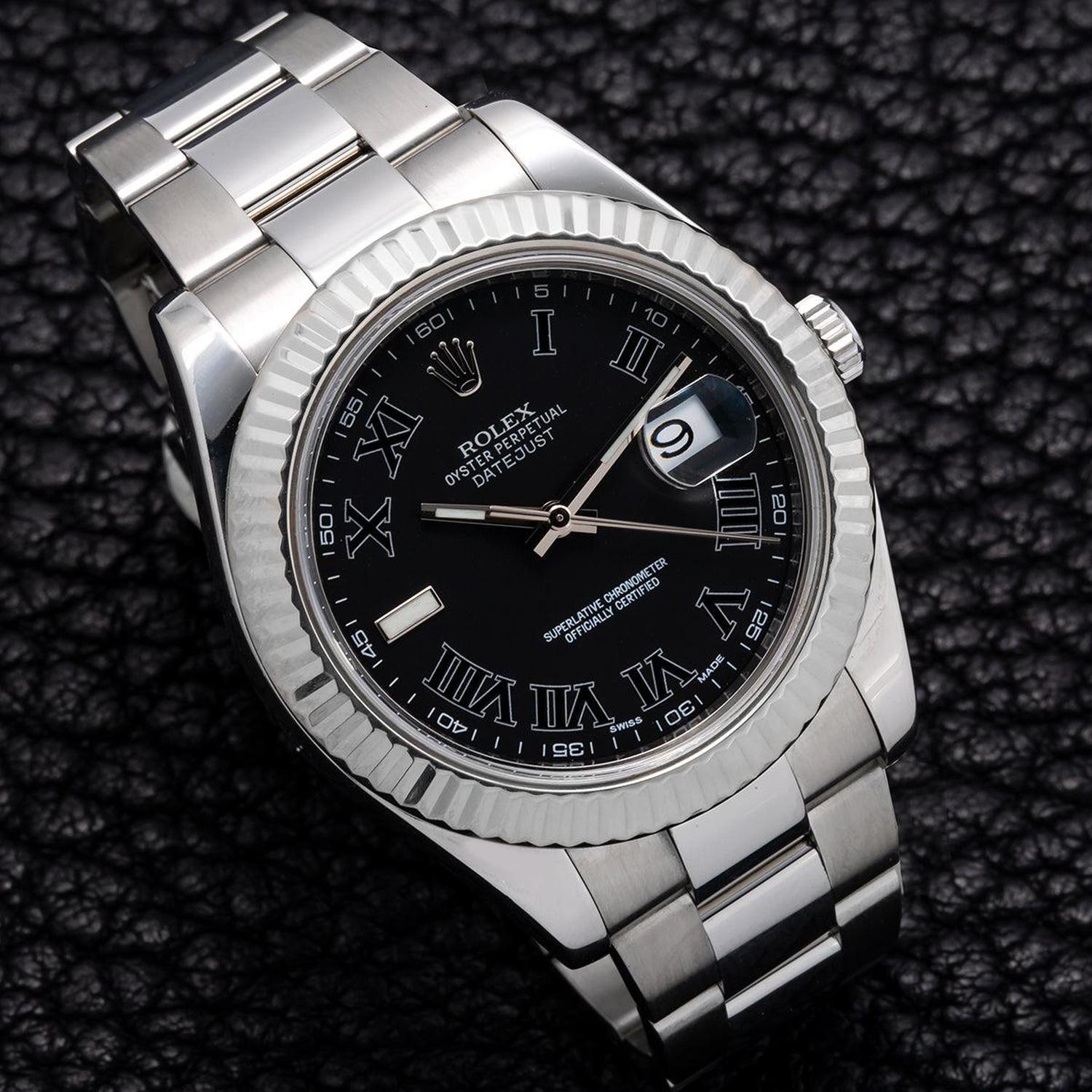 Rolex Datejust 41MM 116334 Black Roman Dial Fluted Bezel Stainless Steel Oyster Bracelet